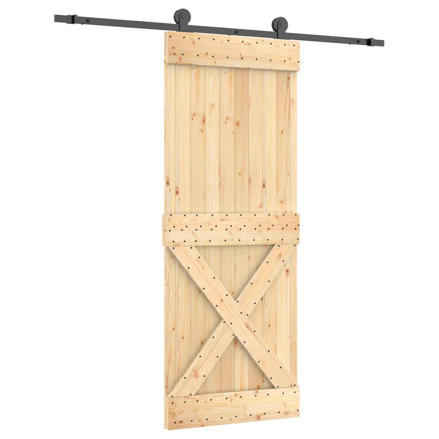 Schiebetür Natürlich und Schwarz 80 x 210 cm Massivkiefer