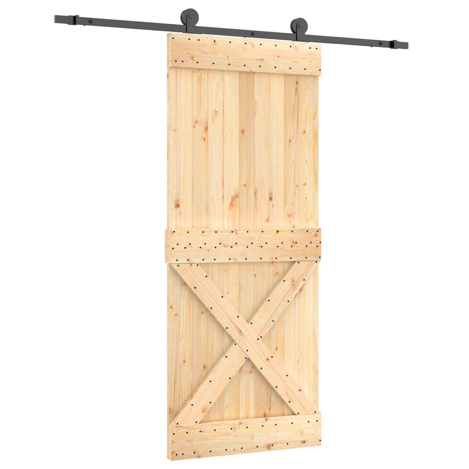 Schiebetür Natürlich und Schwarz 85 x 210 cm Massivkiefer