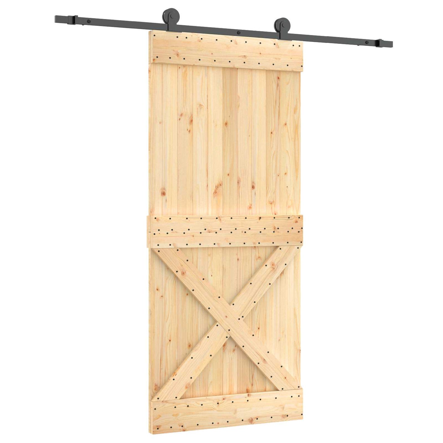 Schiebetür Natürlich und Schwarz 90 x 210 cm Massivkiefer
