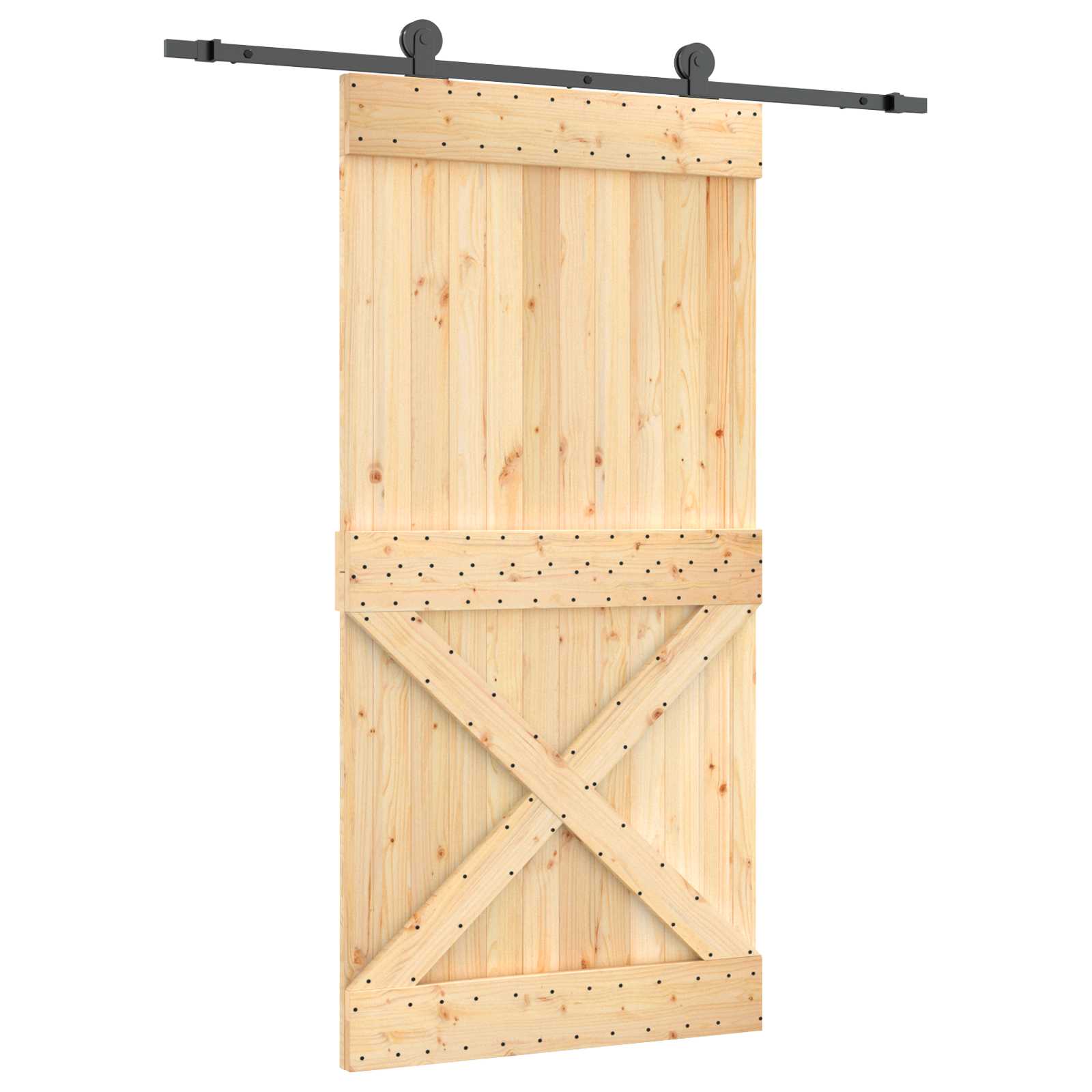 Schiebetür Natürlich und Schwarz 100 x 210 cm Massivkiefer