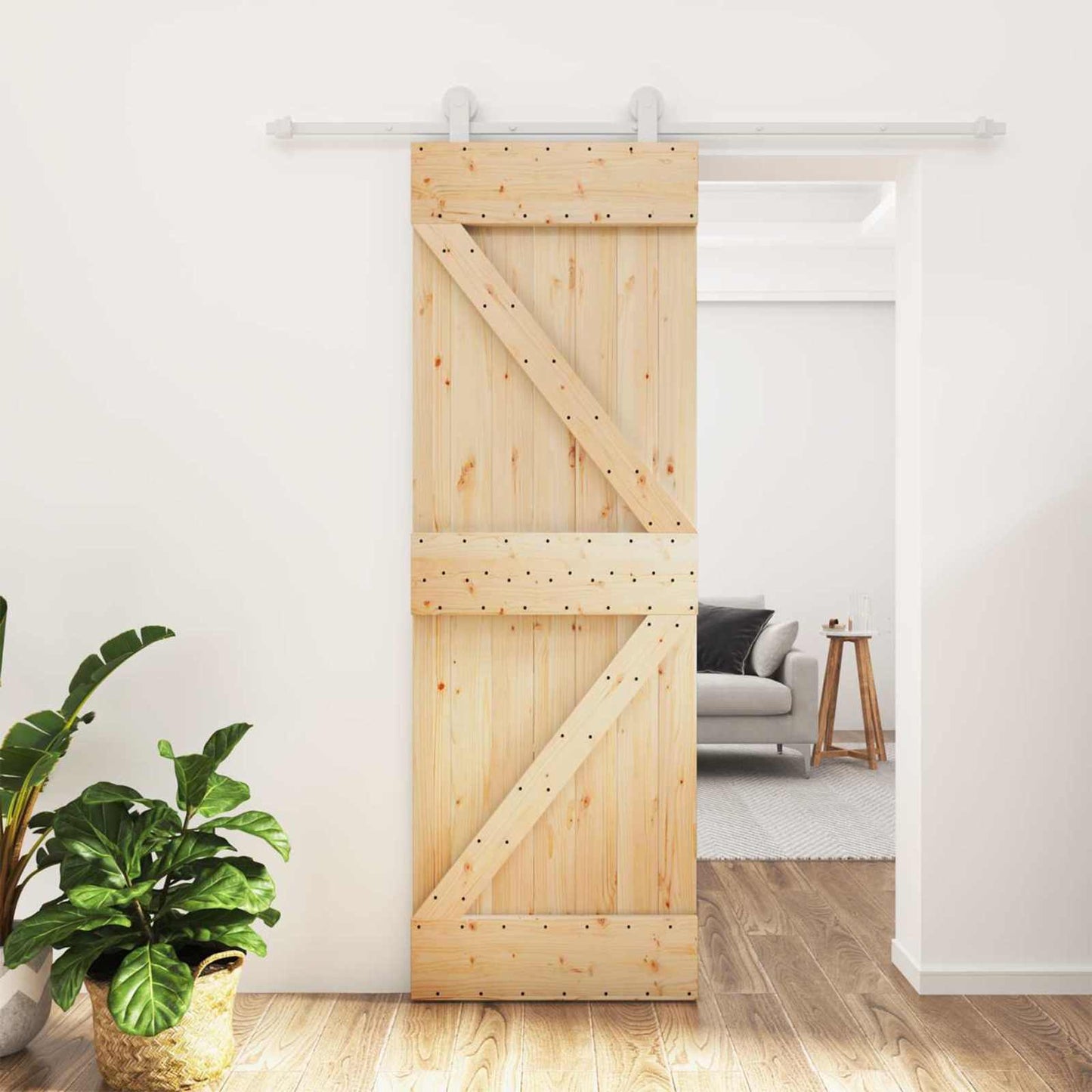 Schiebetür Natürlich und Weiß 70 x 210 cm Massivkiefer
