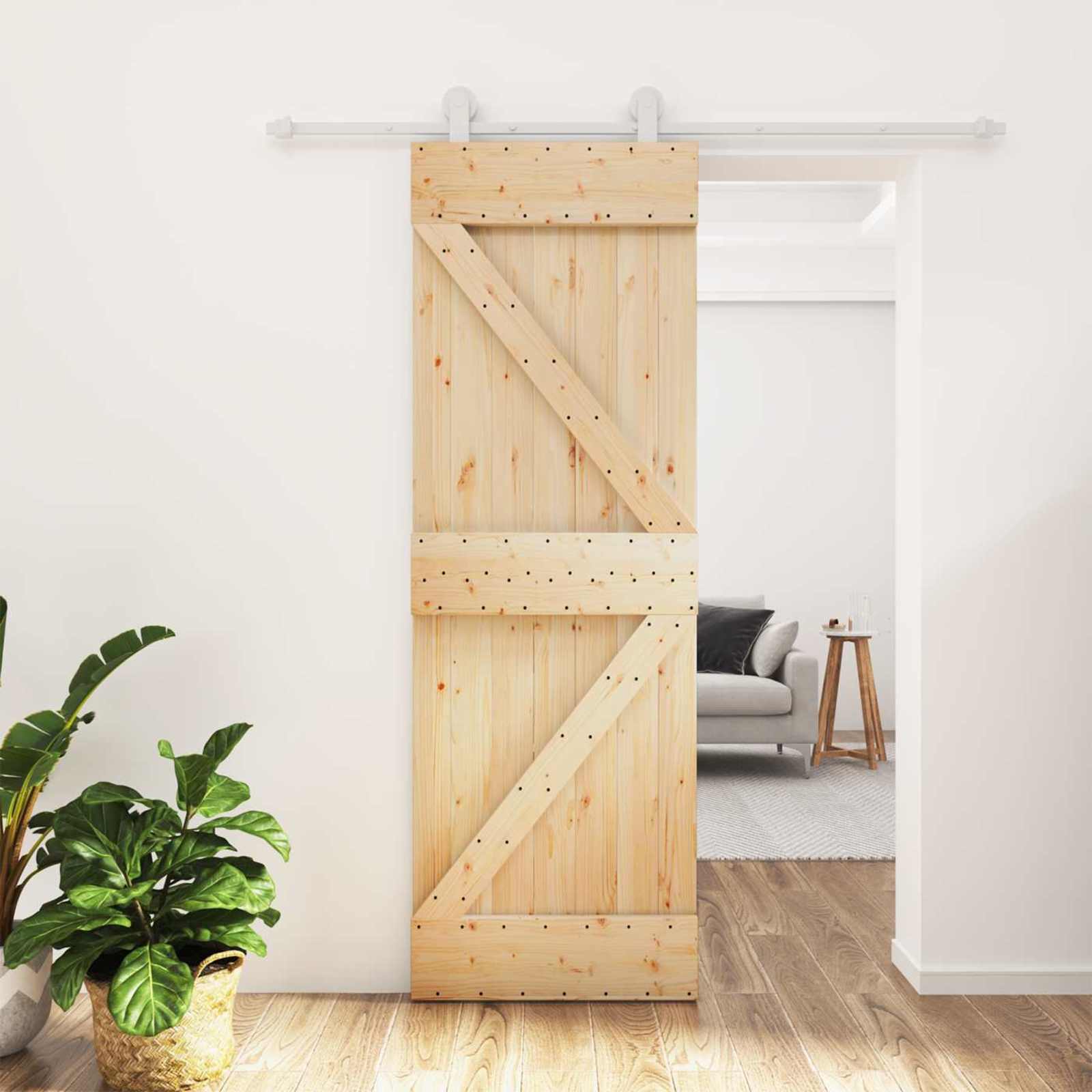 Schiebetür Natürlich und Weiß 70 x 210 cm Massivkiefer