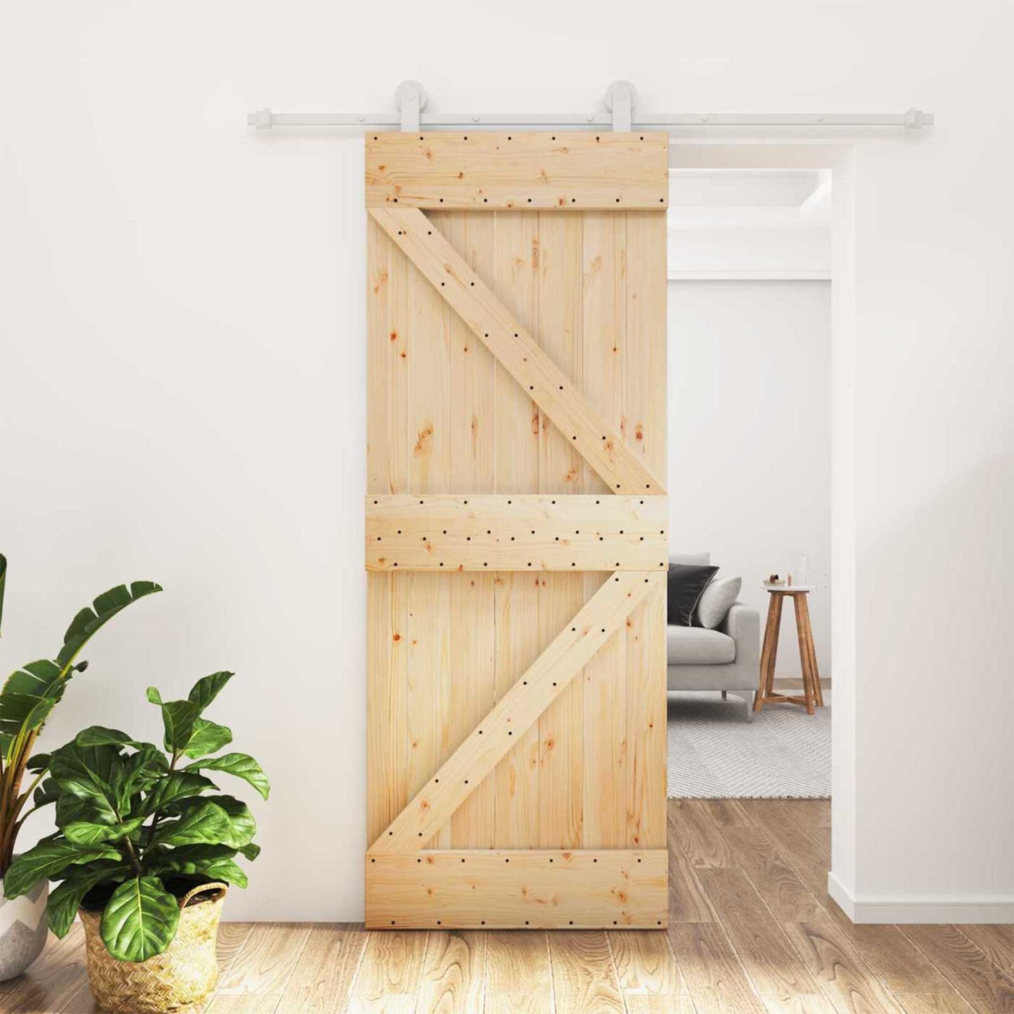 Schiebetür Natürlich und Weiß 80 x 210 cm Massives Kiefernholz
