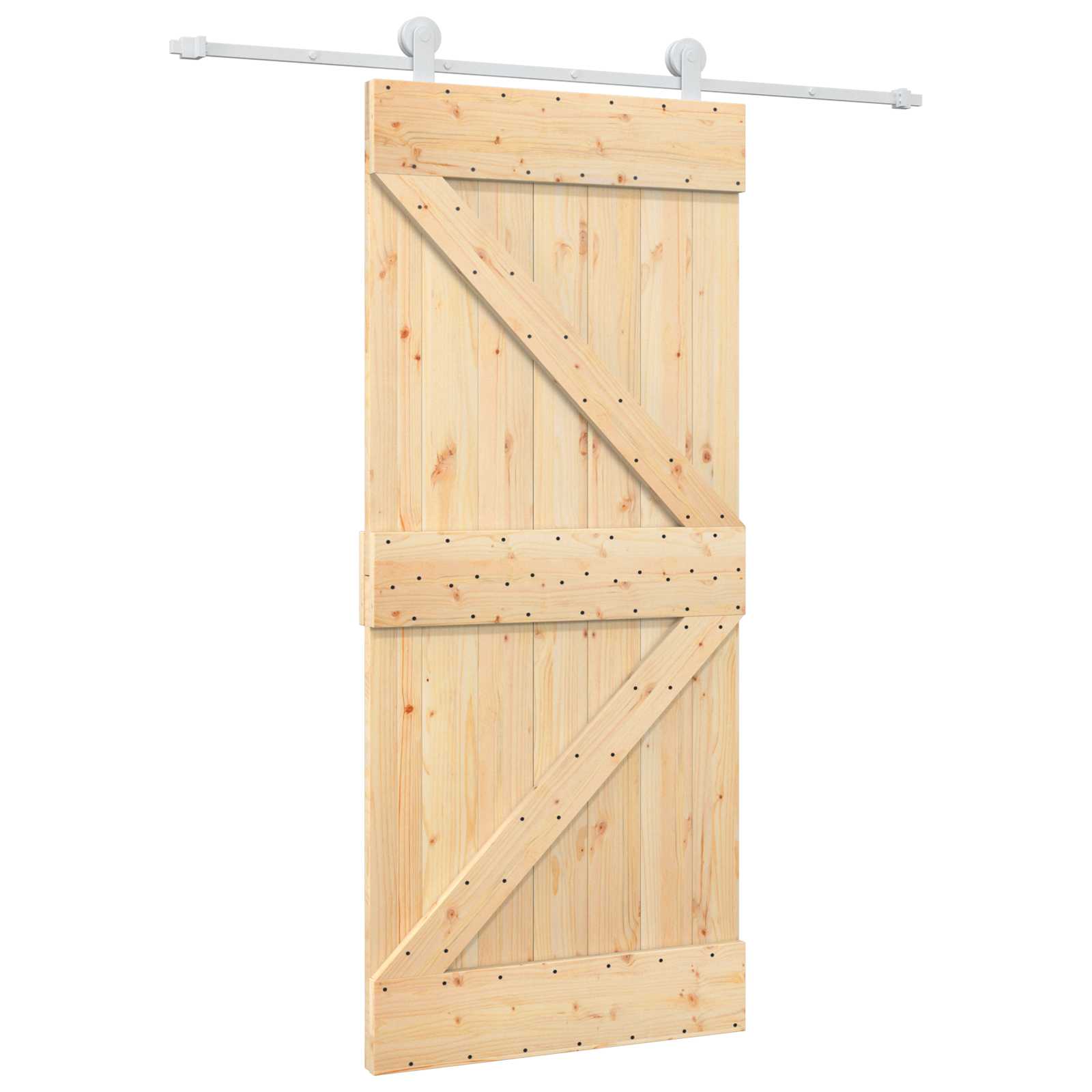 Schiebetür Natürlich und Weiß 90 x 210 cm Massives Kiefernholz