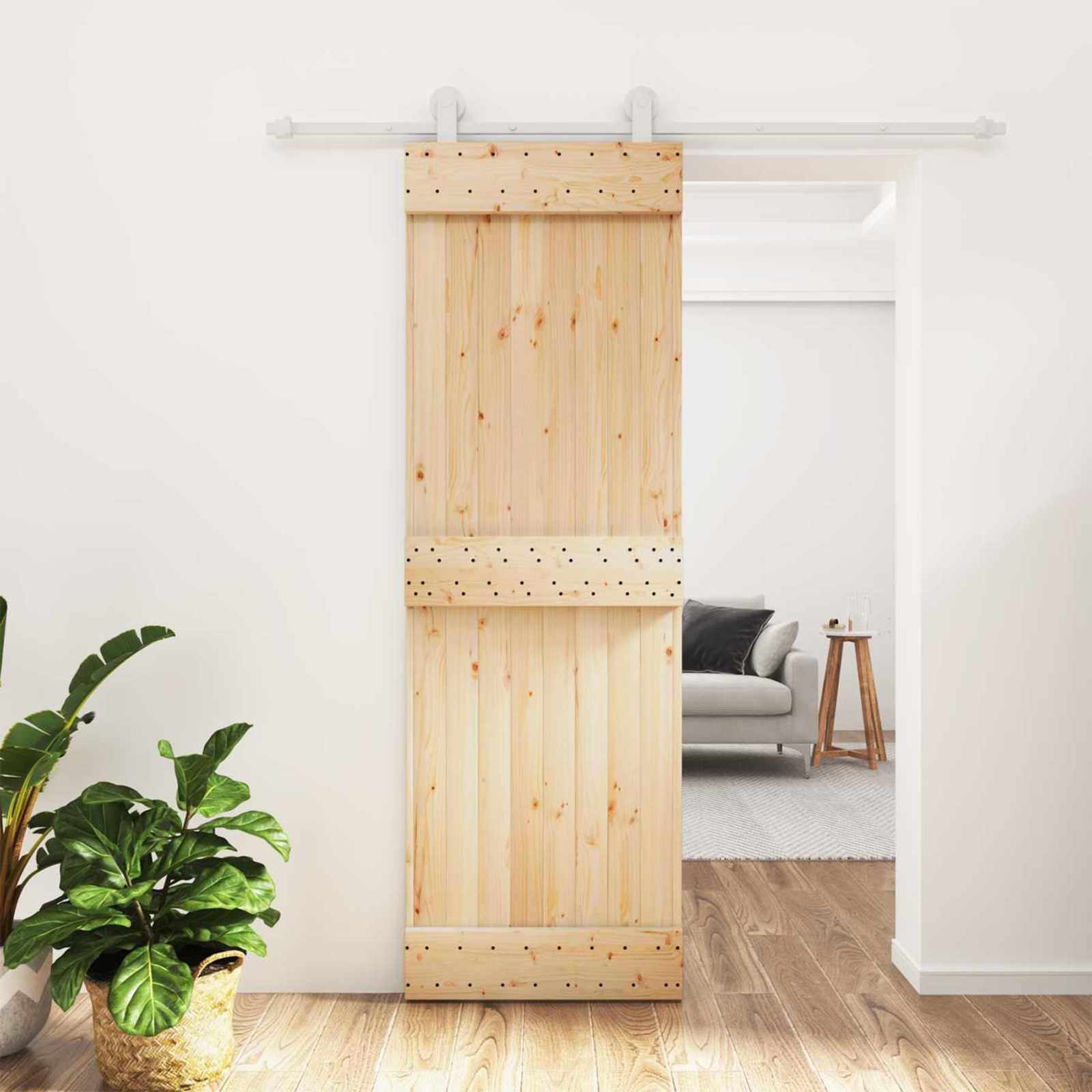 Schiebetür Natürlich und Weiß 70 x 210 cm Massivkiefer