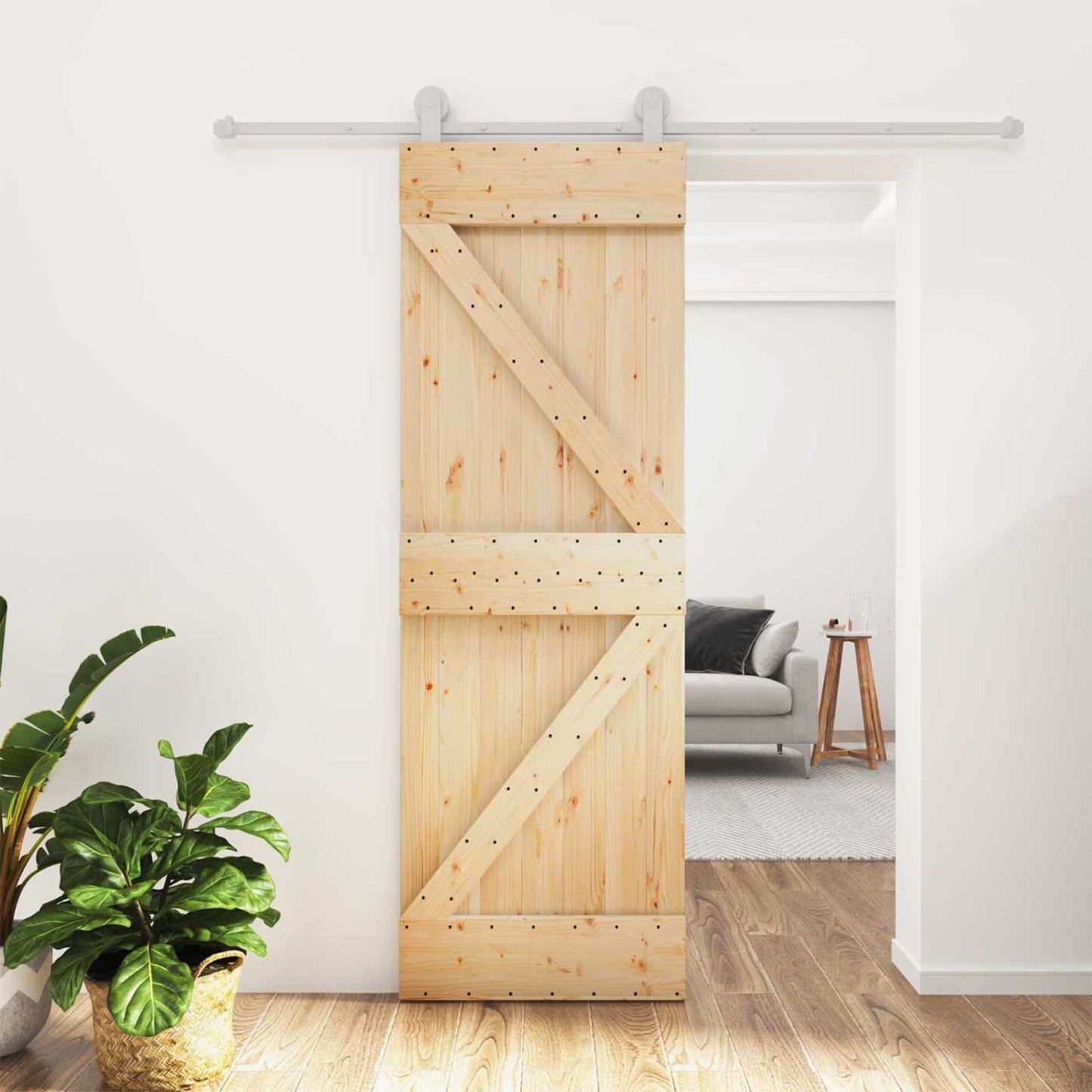 Schiebetür Natürlich und Weiß 70 x 210 cm Massivkiefer