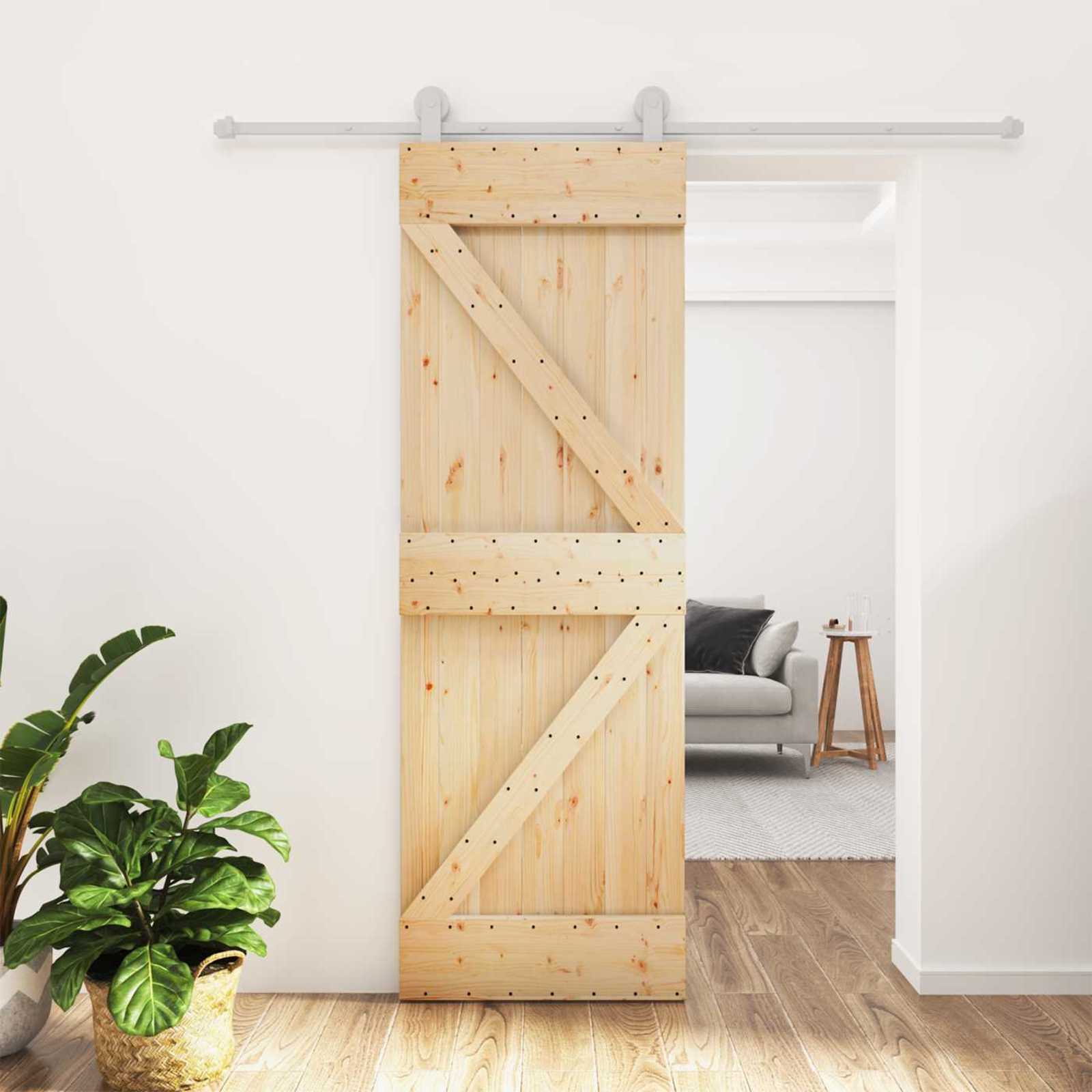 Schiebetür Natürlich und Weiß 70 x 210 cm Massivkiefer