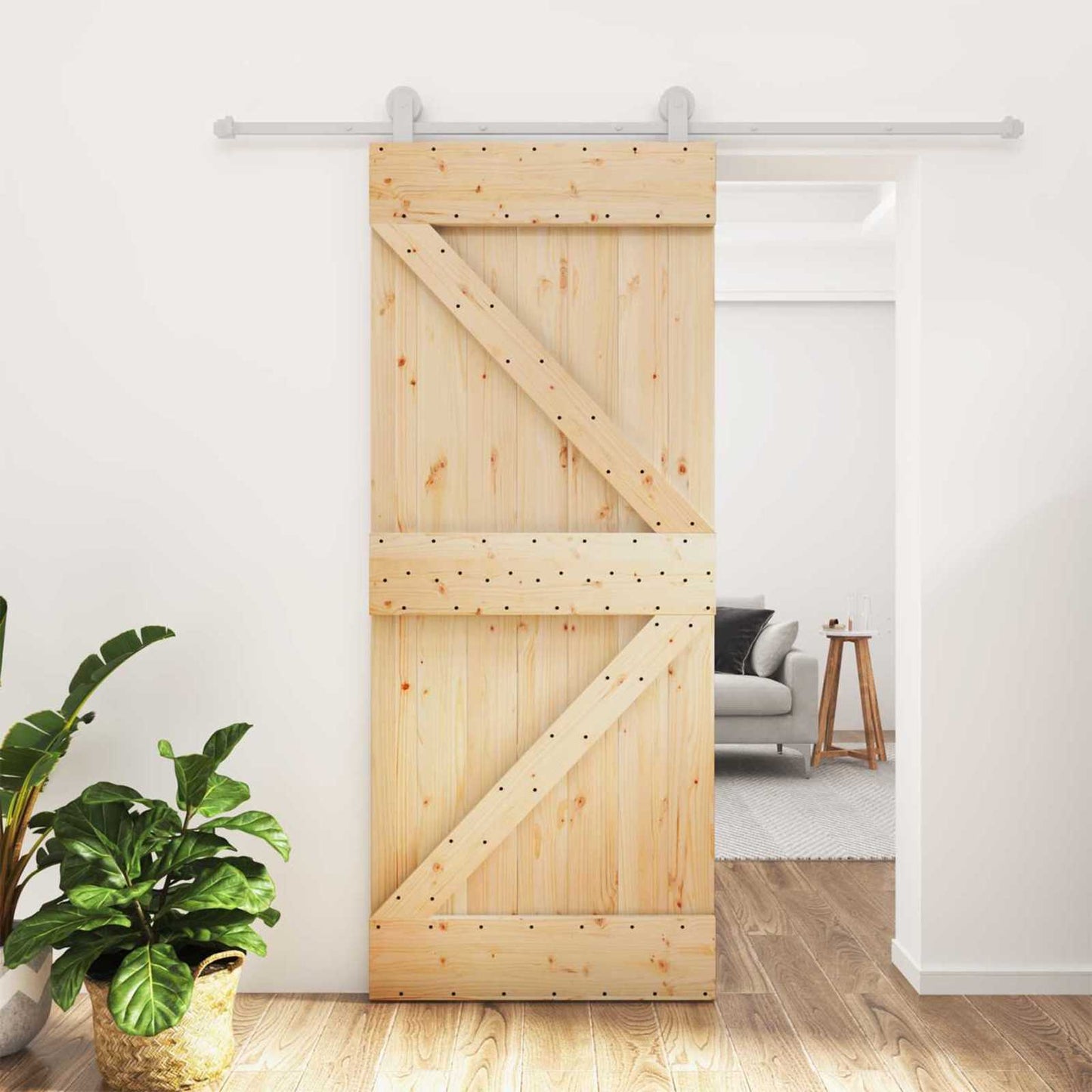 Schiebetür Natürlich und Weiß 85 x 210 cm Massivkiefer