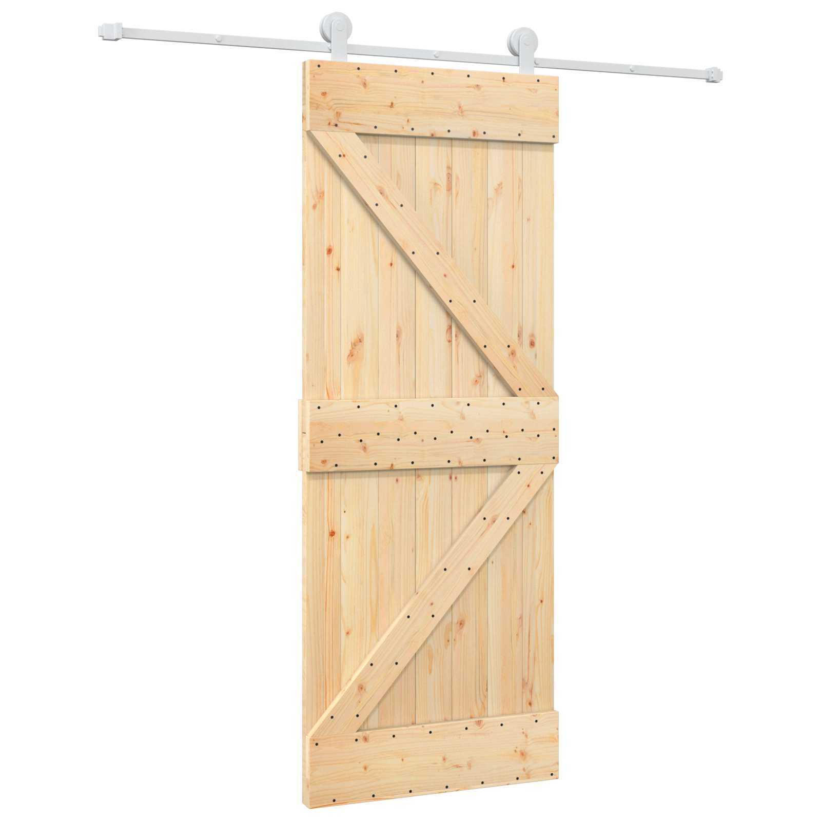 Schiebetür Natürlich und Weiß 80 x 210 cm Massives Kiefernholz