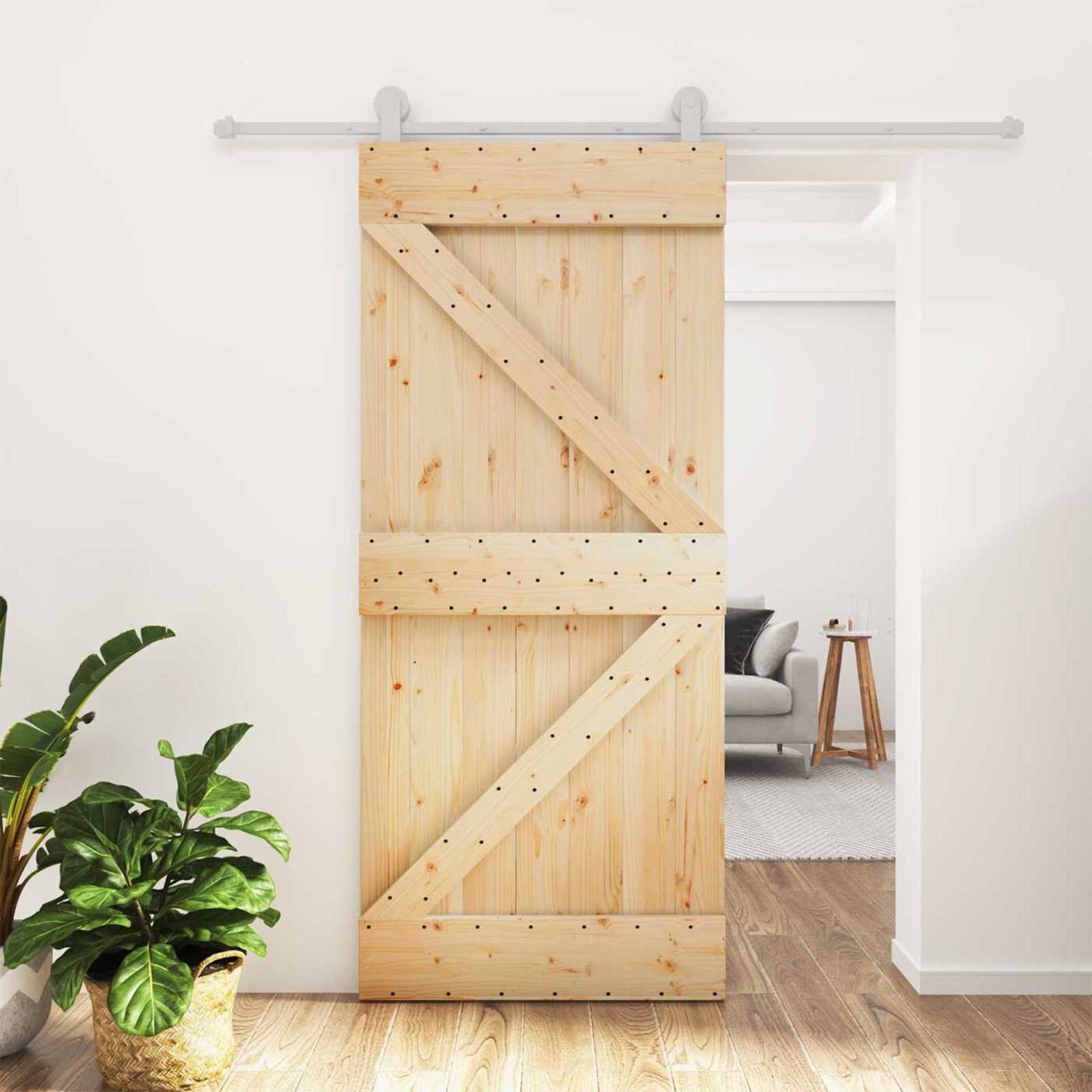Schiebetür Natürlich und Weiß 90 x 210 cm Massives Kiefernholz