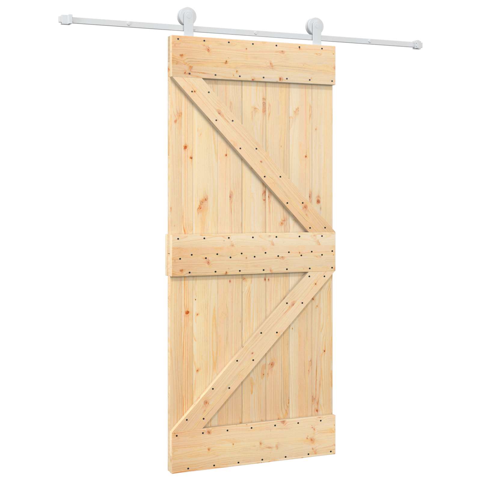 Schiebetür Natürlich und Weiß 90 x 210 cm Massives Kiefernholz