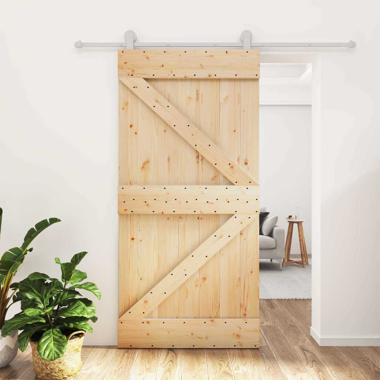 Schiebetür Natürlich und Weiß 100 x 210 cm Massives Kiefernholz