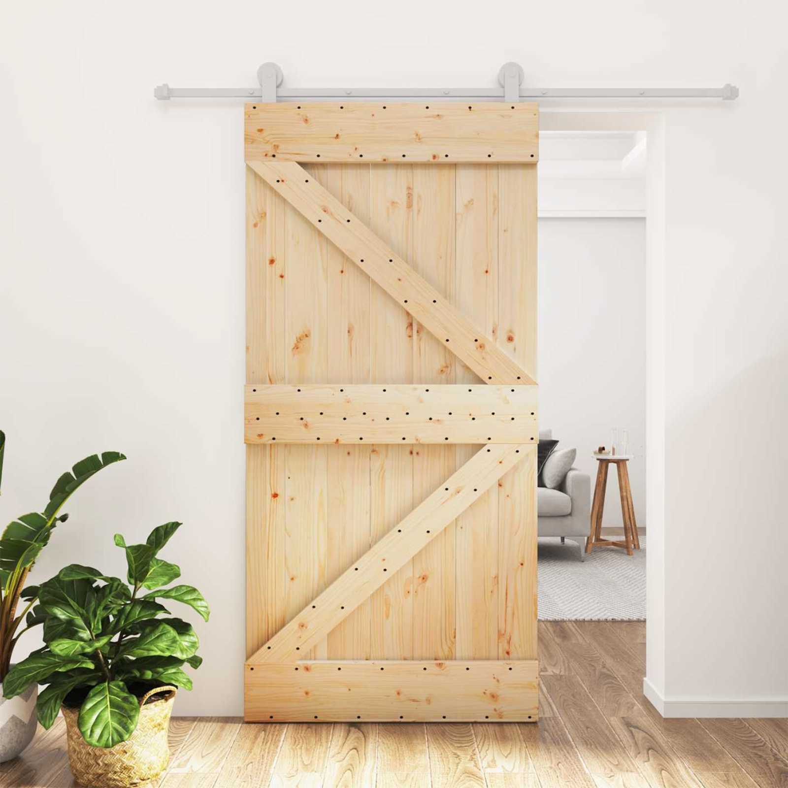 Schiebetür Natürlich und Weiß 100 x 210 cm Massives Kiefernholz