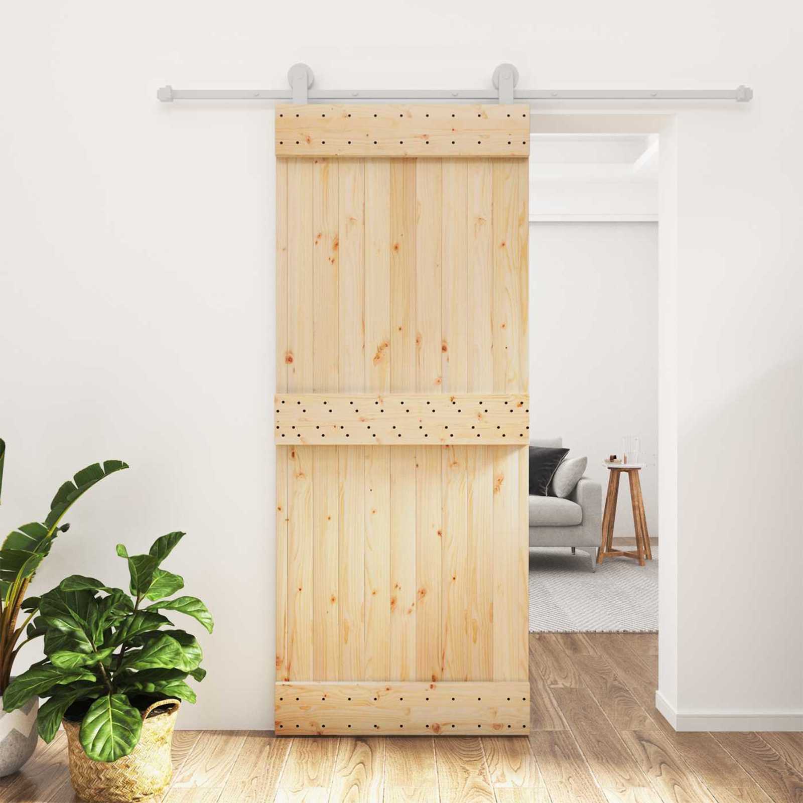Schiebetür Natürlich und Weiß 85 x 210 cm Massivkiefer