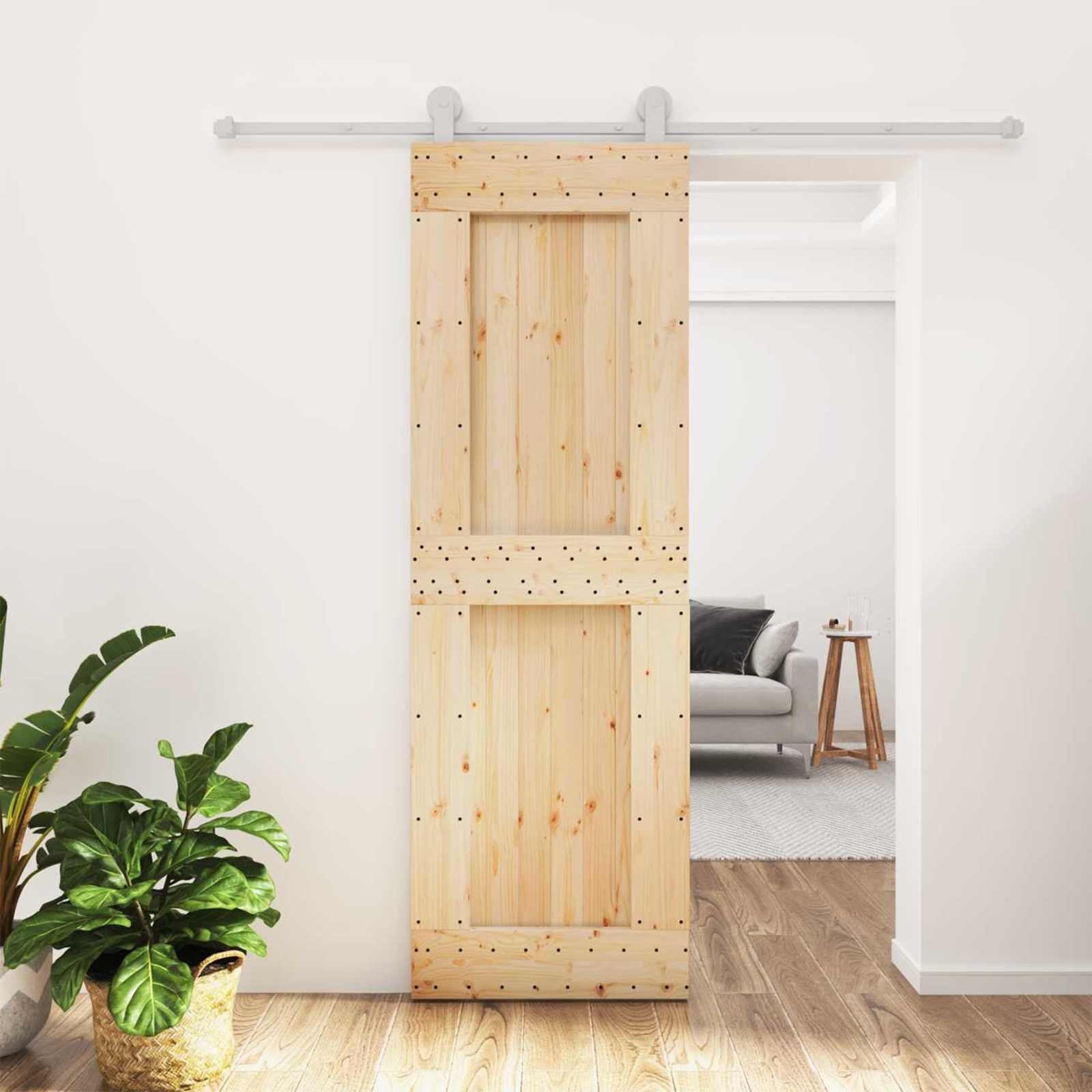 Schiebetür Natürlich und Weiß 70 x 210 cm Massivkiefer