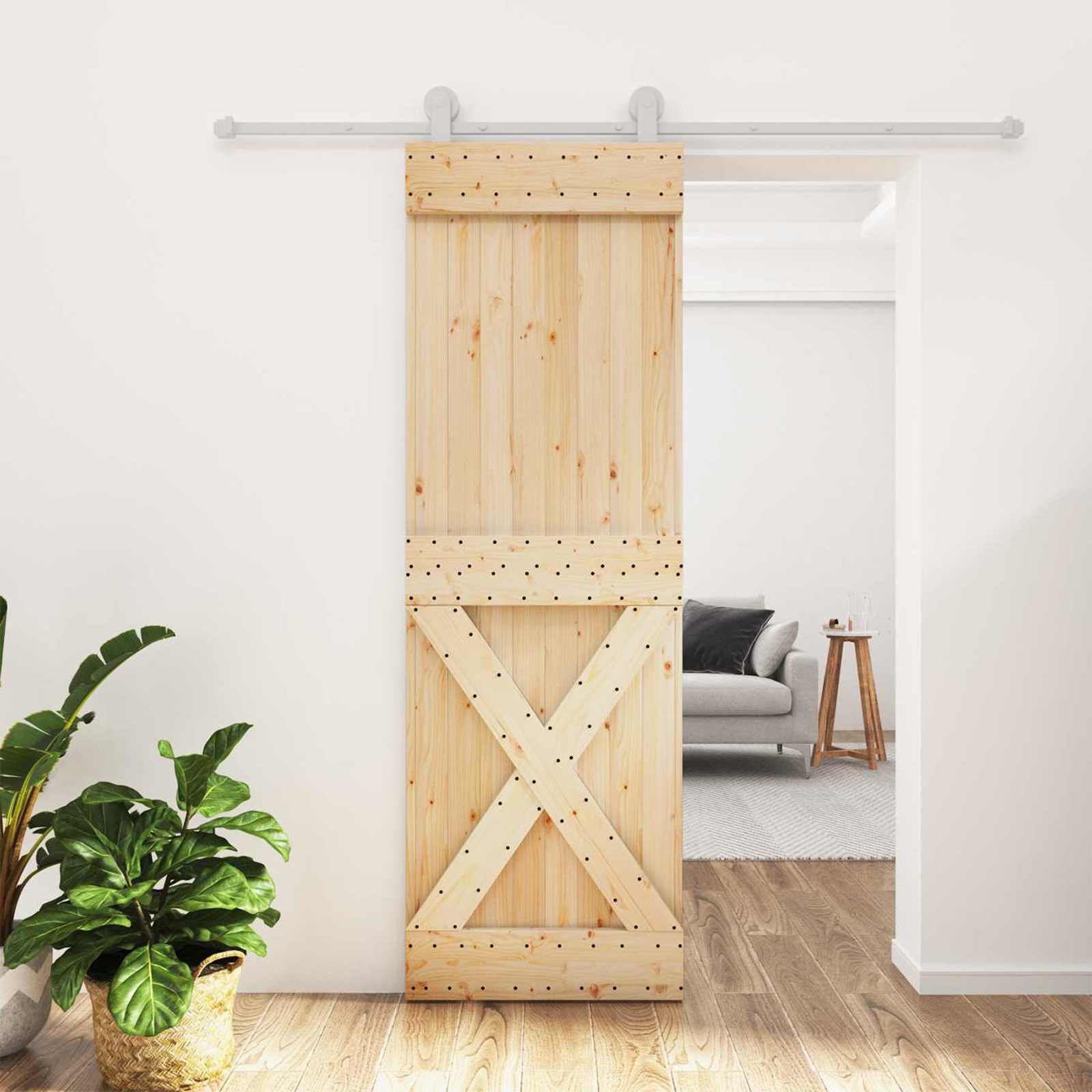 Schiebetür Natürlich und Weiß 70 x 210 cm Massivkiefer