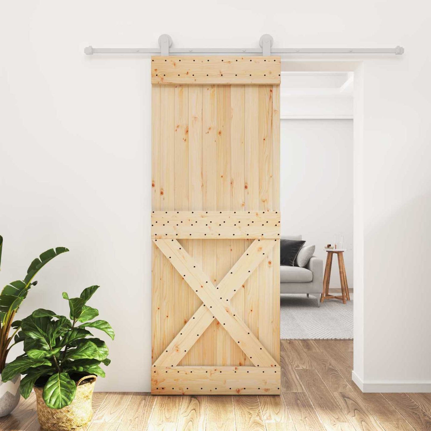 Schiebetür Natürlich und Weiß 80 x 210 cm Massivkiefer