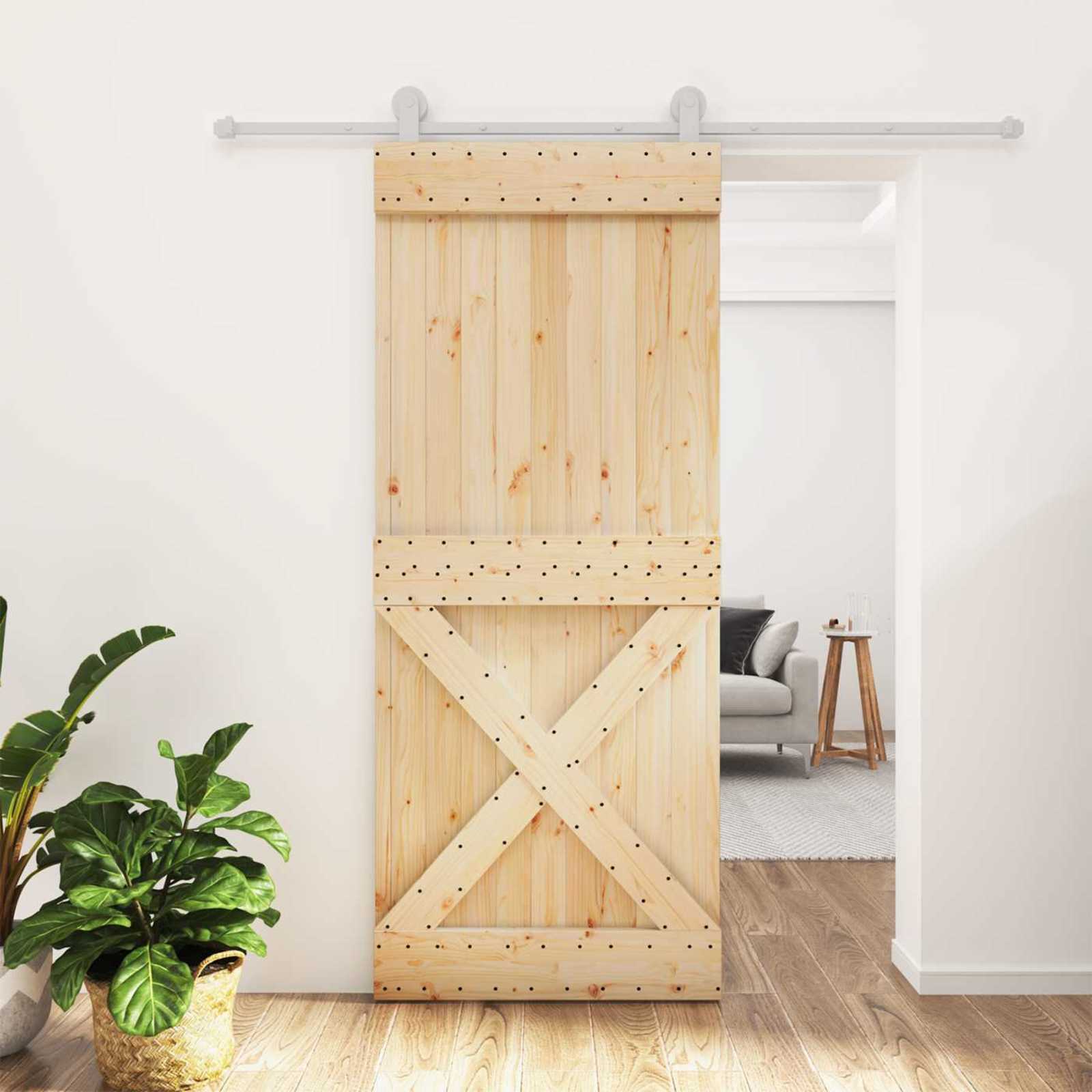 Schiebetür Natürlich und Weiß 85 x 210 cm Massivkiefer