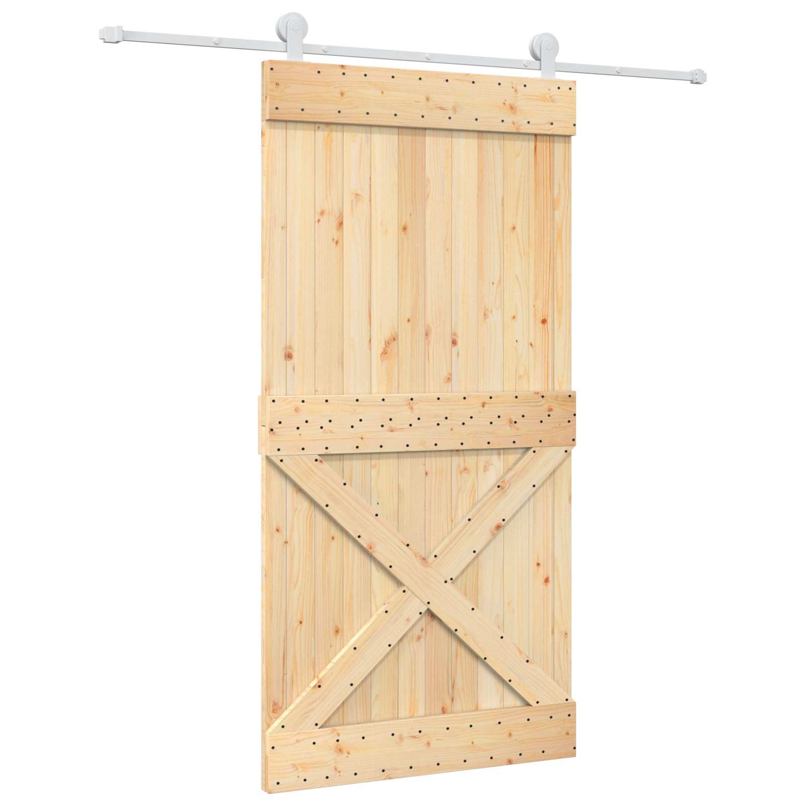 Schiebetür Natürlich und Weiß 100 x 210 cm Massivkiefer