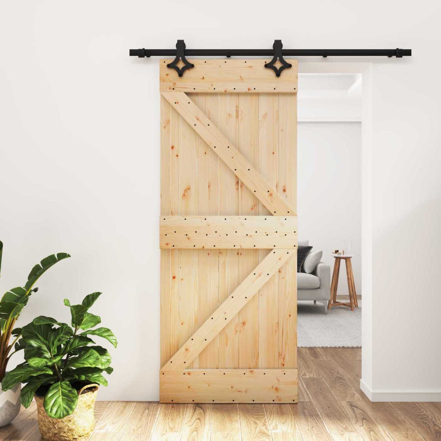 Schiebetür Natürlich und Schwarz 85 x 210 cm Massivkiefer