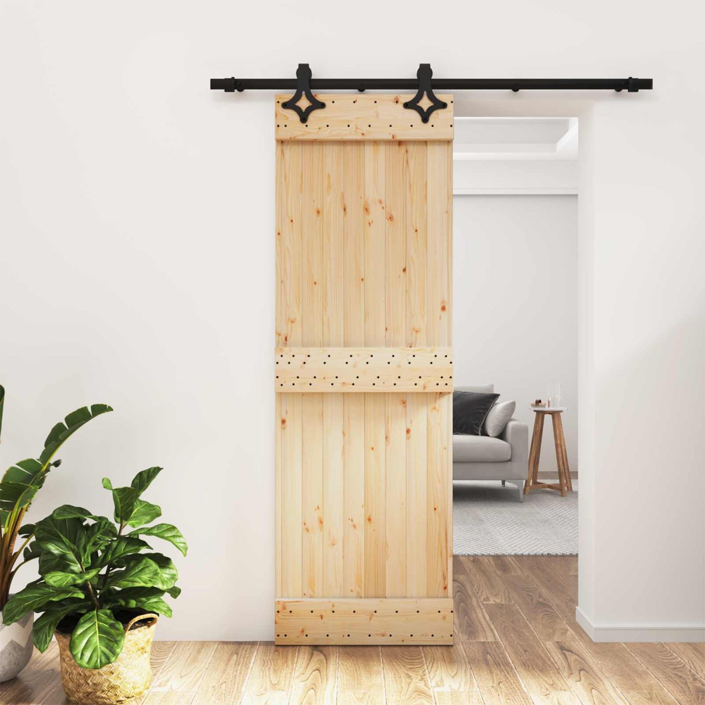 Schiebetür Natürlich und Schwarz 70 x 210 cm Massivkiefer