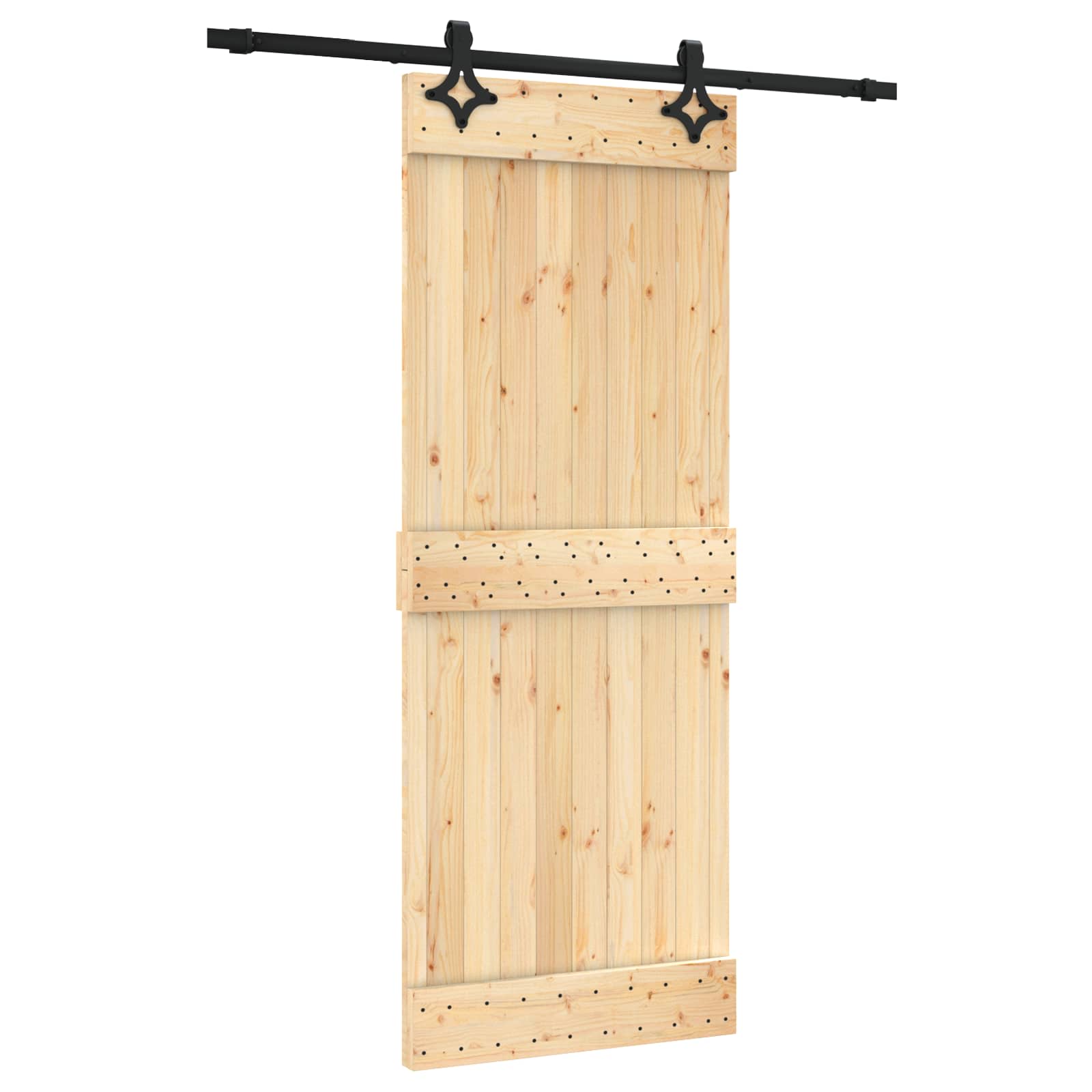 Schiebetür Natürlich und Schwarz 80 x 210 cm Massivkiefer