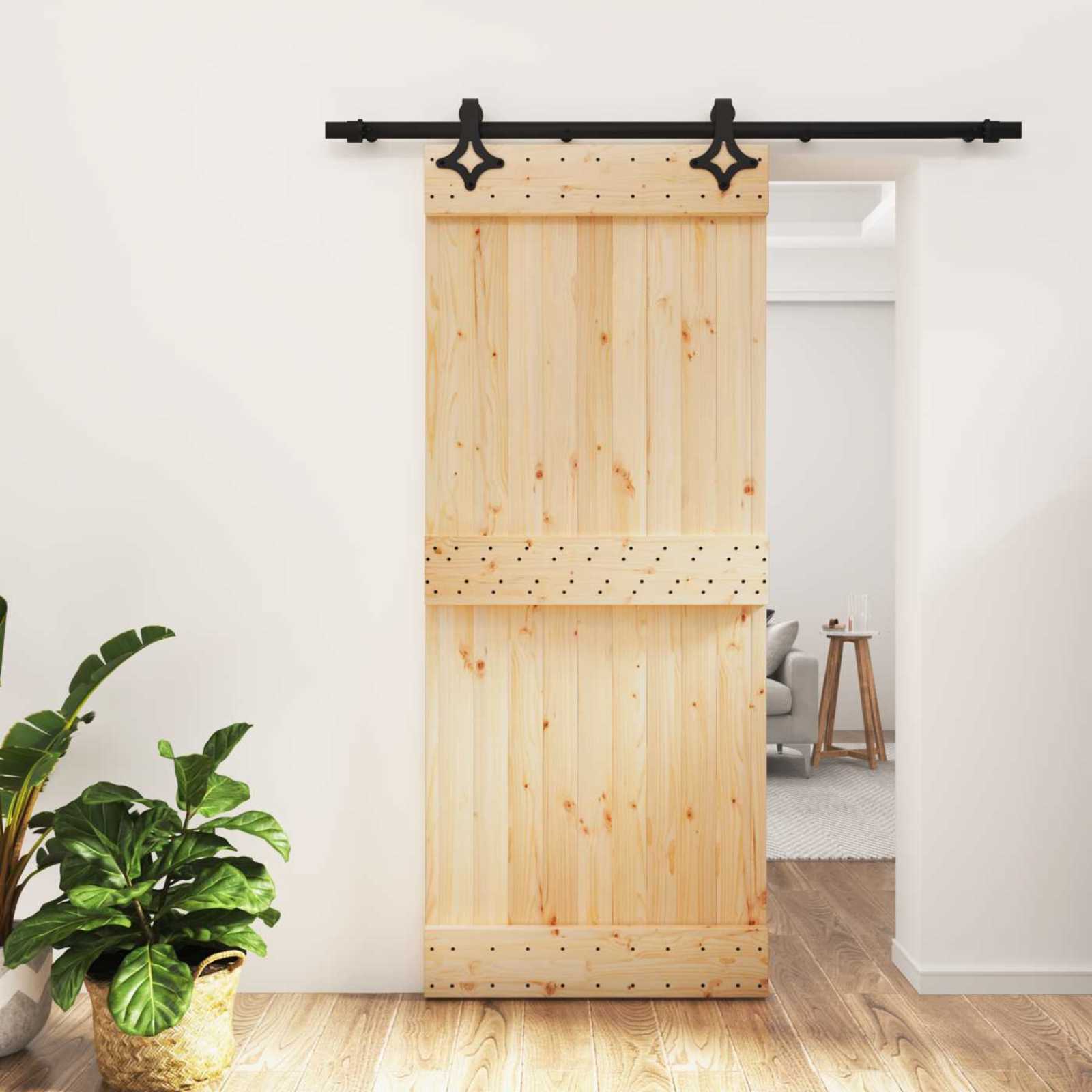 Schiebetür Natürlich und Schwarz 85 x 210 cm Massivkiefer