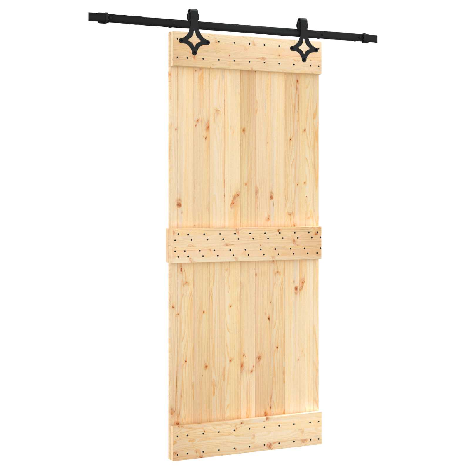 Schiebetür Natürlich und Schwarz 85 x 210 cm Massivkiefer