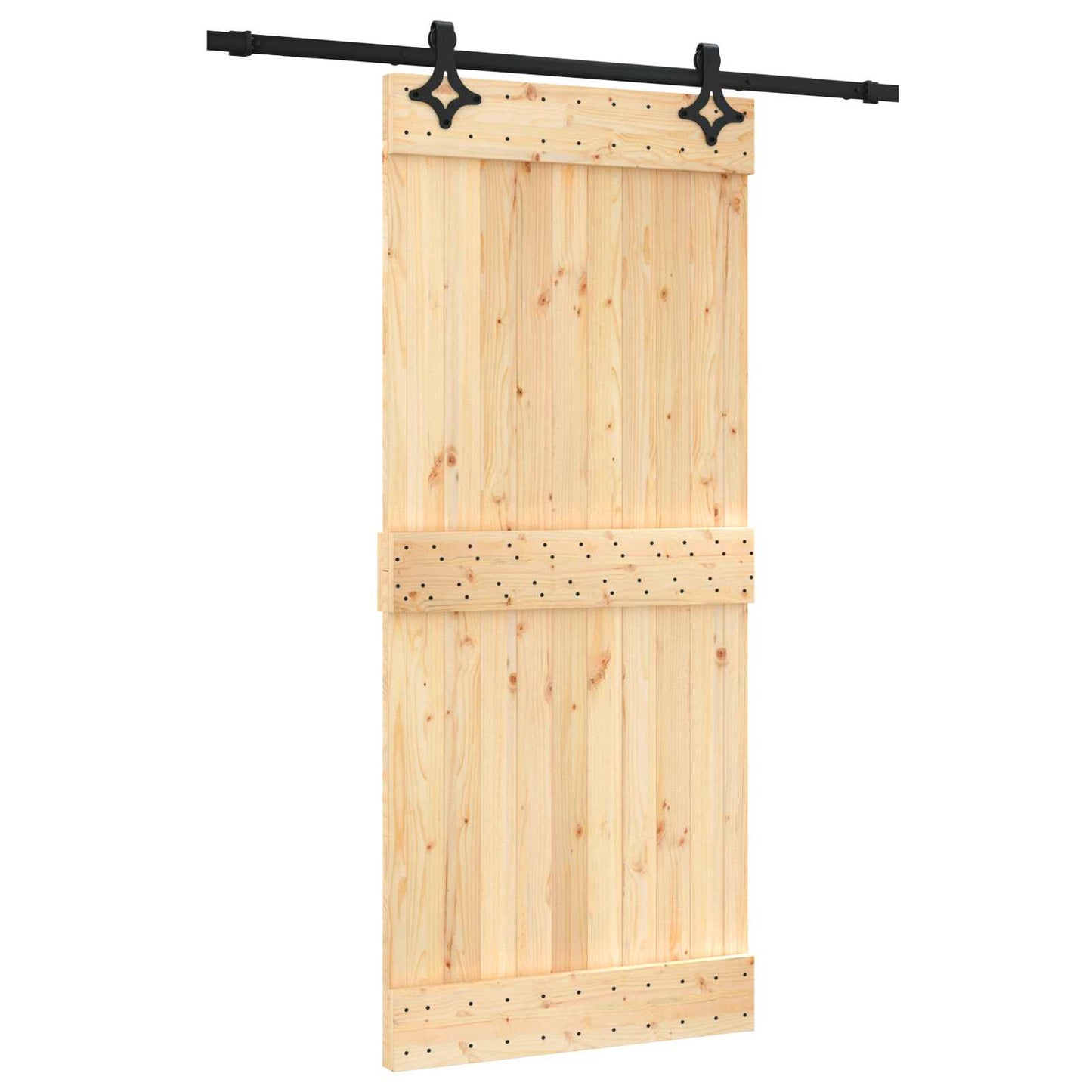 Schiebetür Natürlich und Schwarz 90 x 210 cm Massivkiefer
