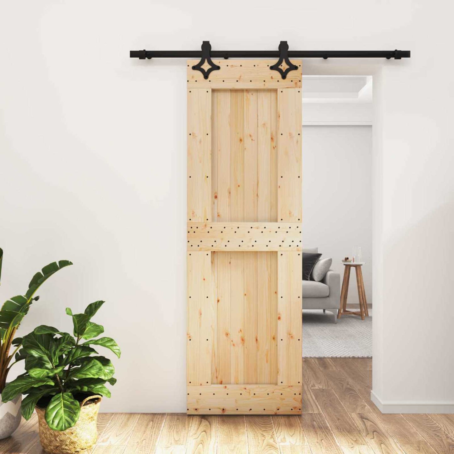 Schiebetür Natürlich und Schwarz 70 x 210 cm Massivkiefer
