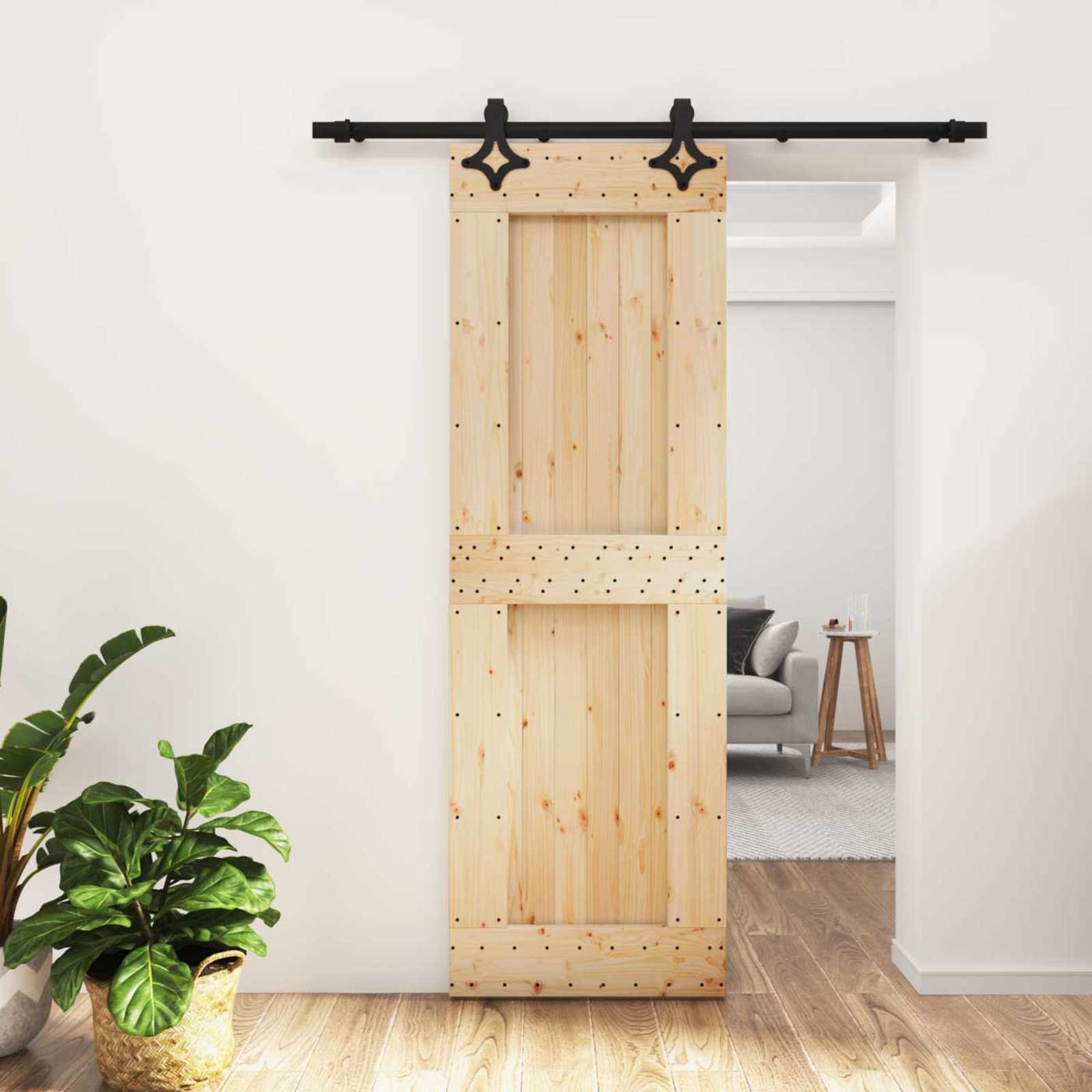 Schiebetür Natürlich und Schwarz 70 x 210 cm Massivkiefer