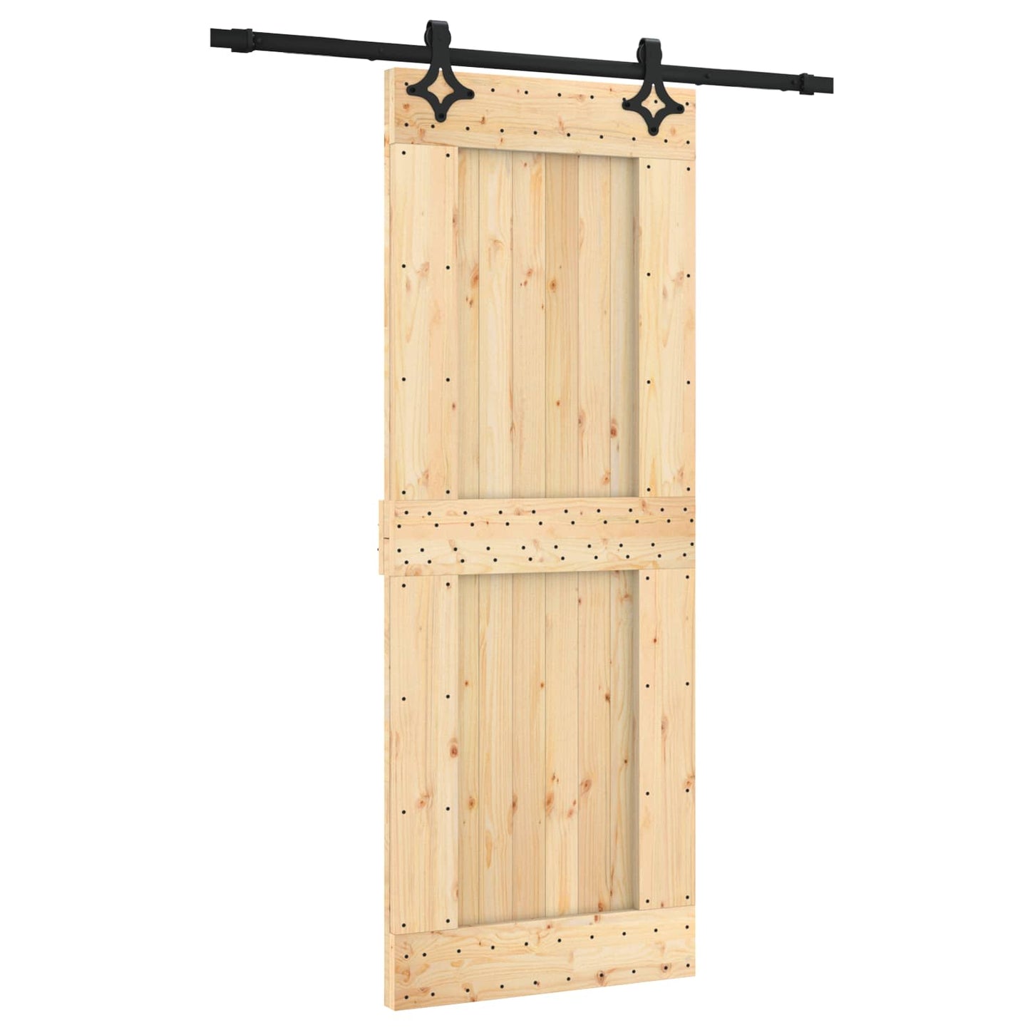 Schiebetür Natürlich und Schwarz 80 x 210 cm Massivkiefer