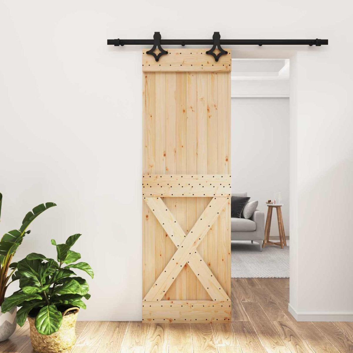 Schiebetür Natürlich und Schwarz 70 x 210 cm Massivkiefer
