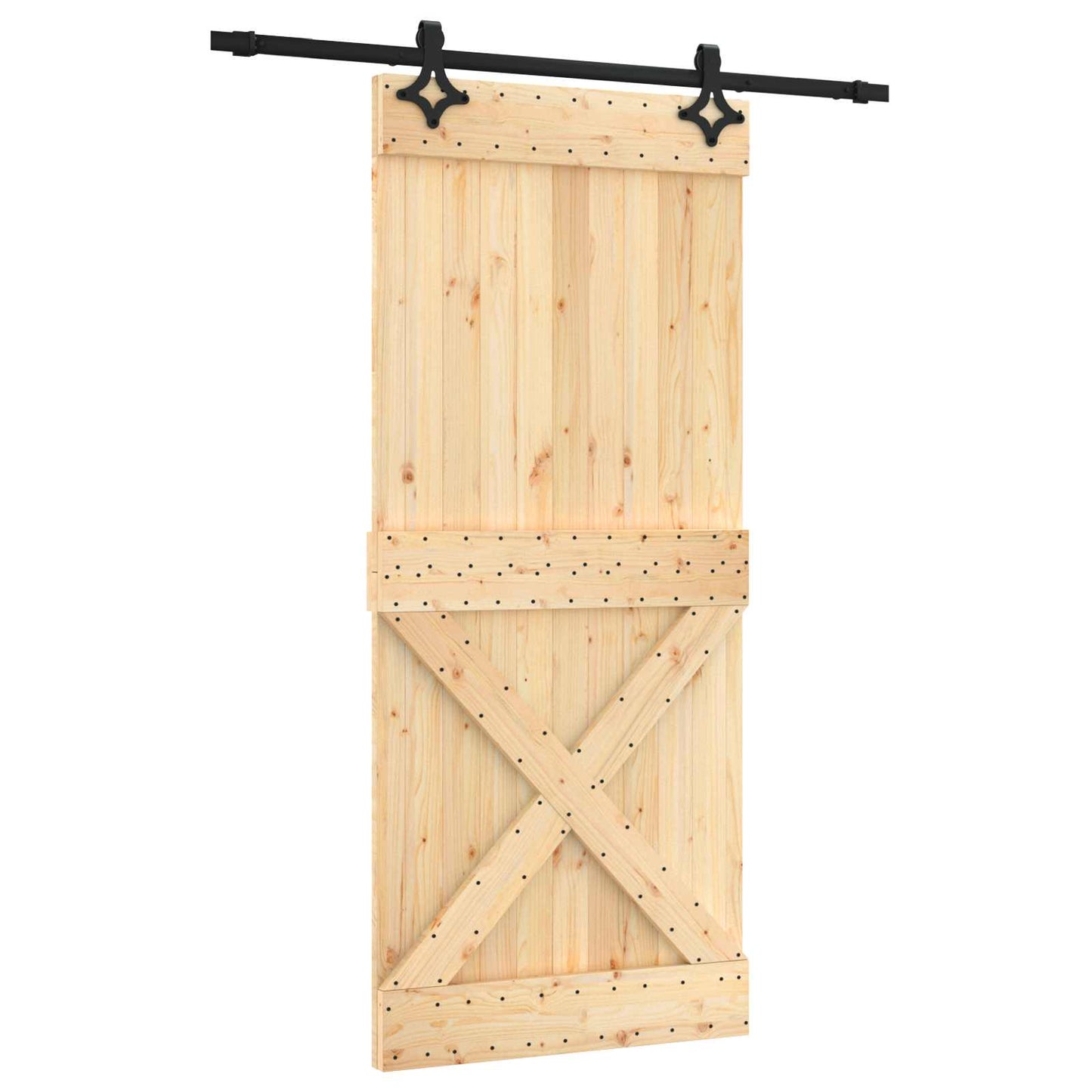 Schiebetür Natürlich und Schwarz 90 x 210 cm Massivkiefer