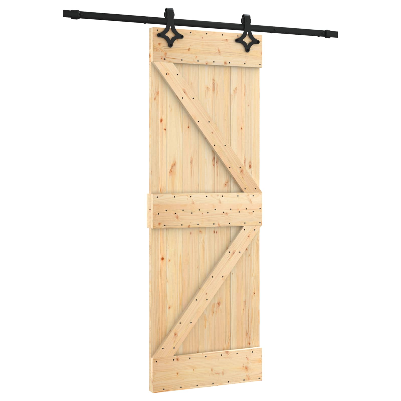 Schiebetür Natürlich und Schwarz 70 x 210 cm Massivkiefer