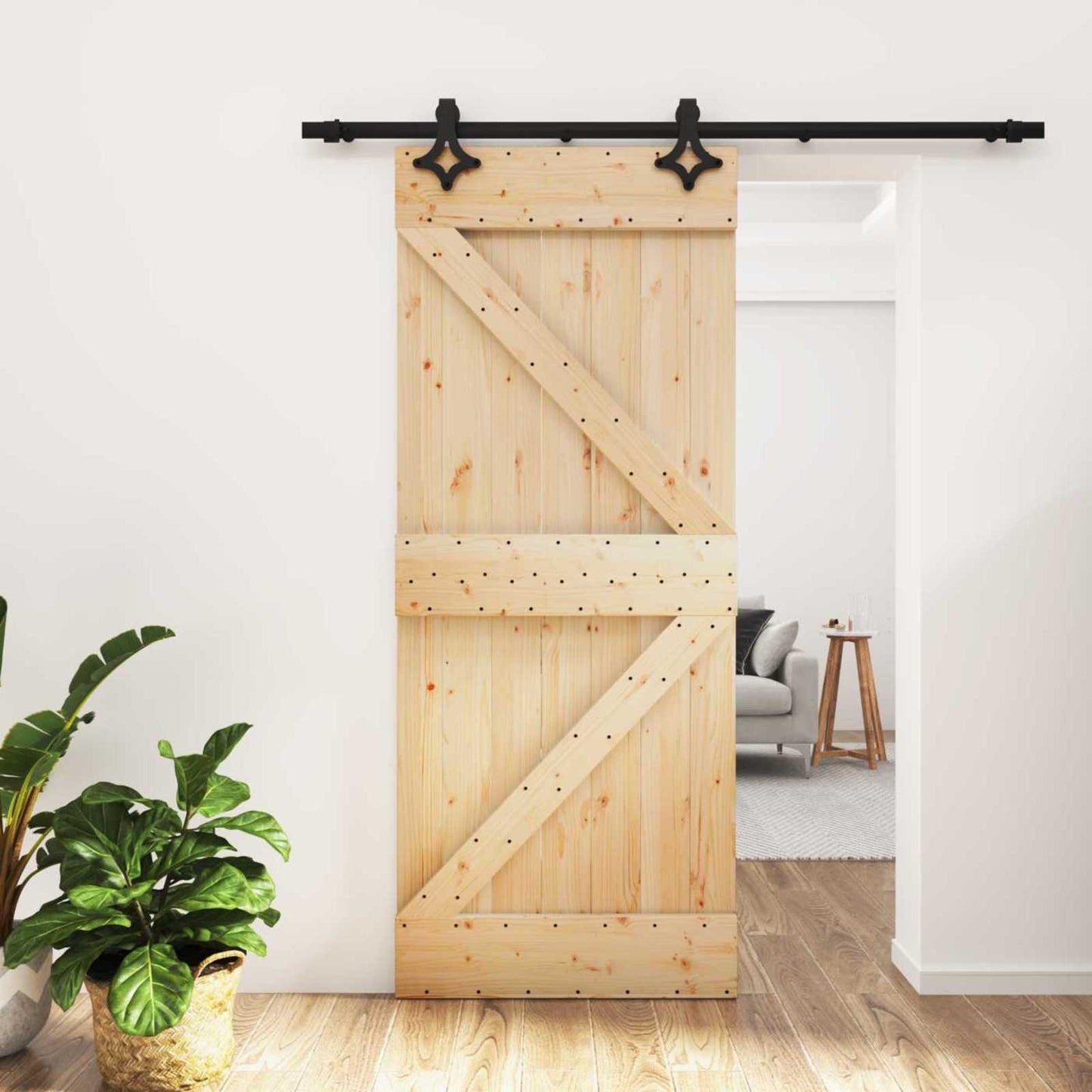 Schiebetür Natürlich und Schwarz 85 x 210 cm Massivkiefer