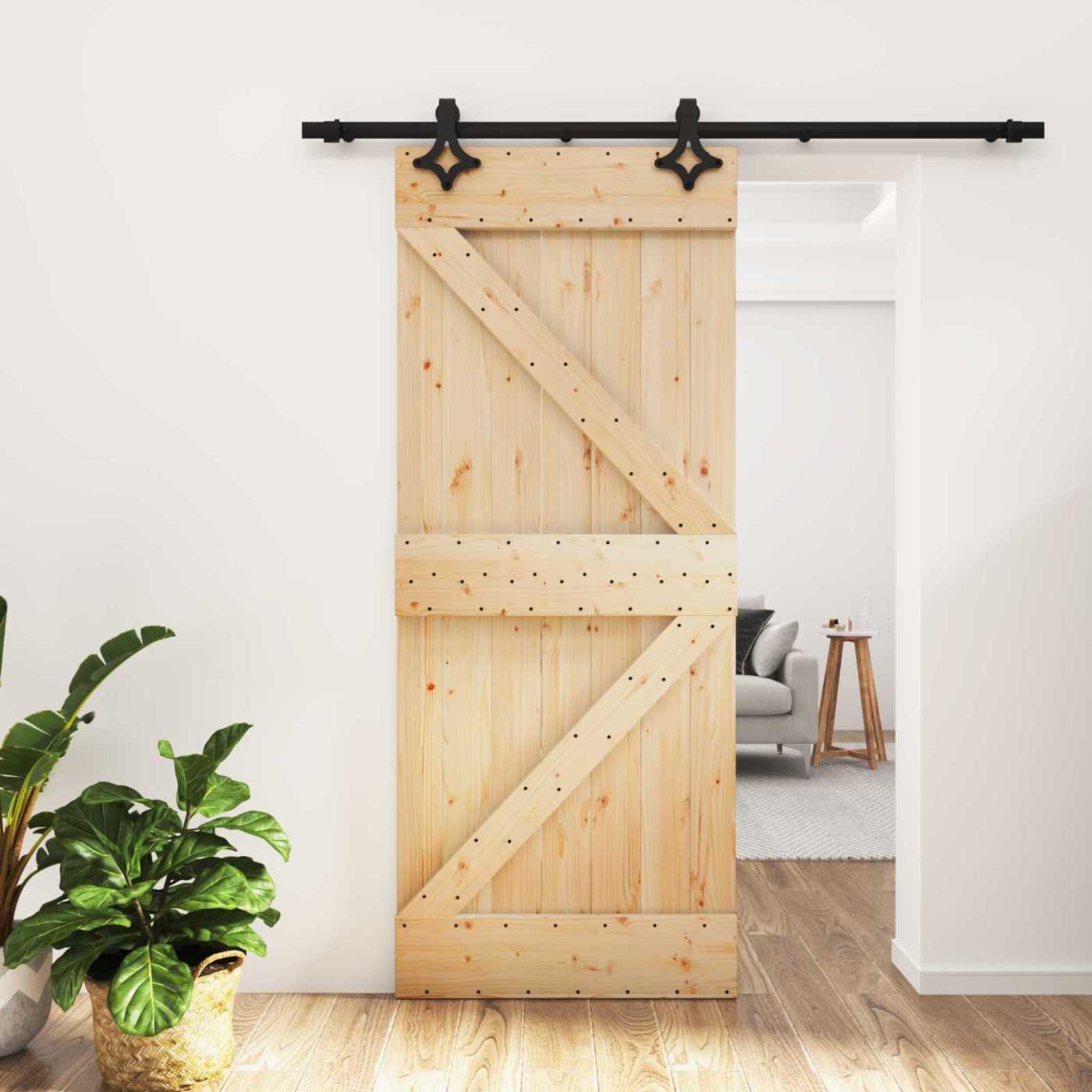 Schiebetür Natürlich und Schwarz 85 x 210 cm Massivkiefer