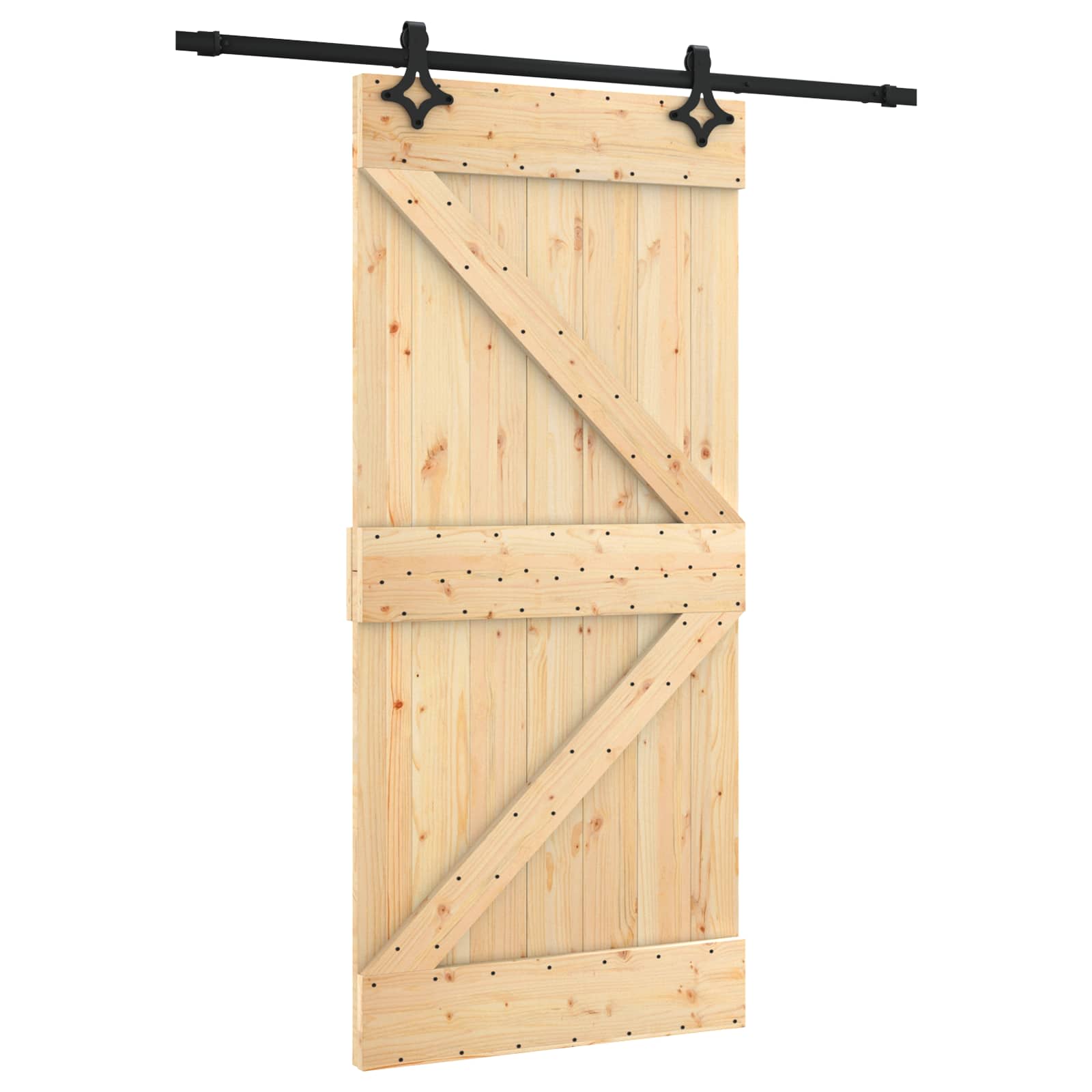 Schiebetür Natürlich und Schwarz 95 x 210 cm Massivkiefer