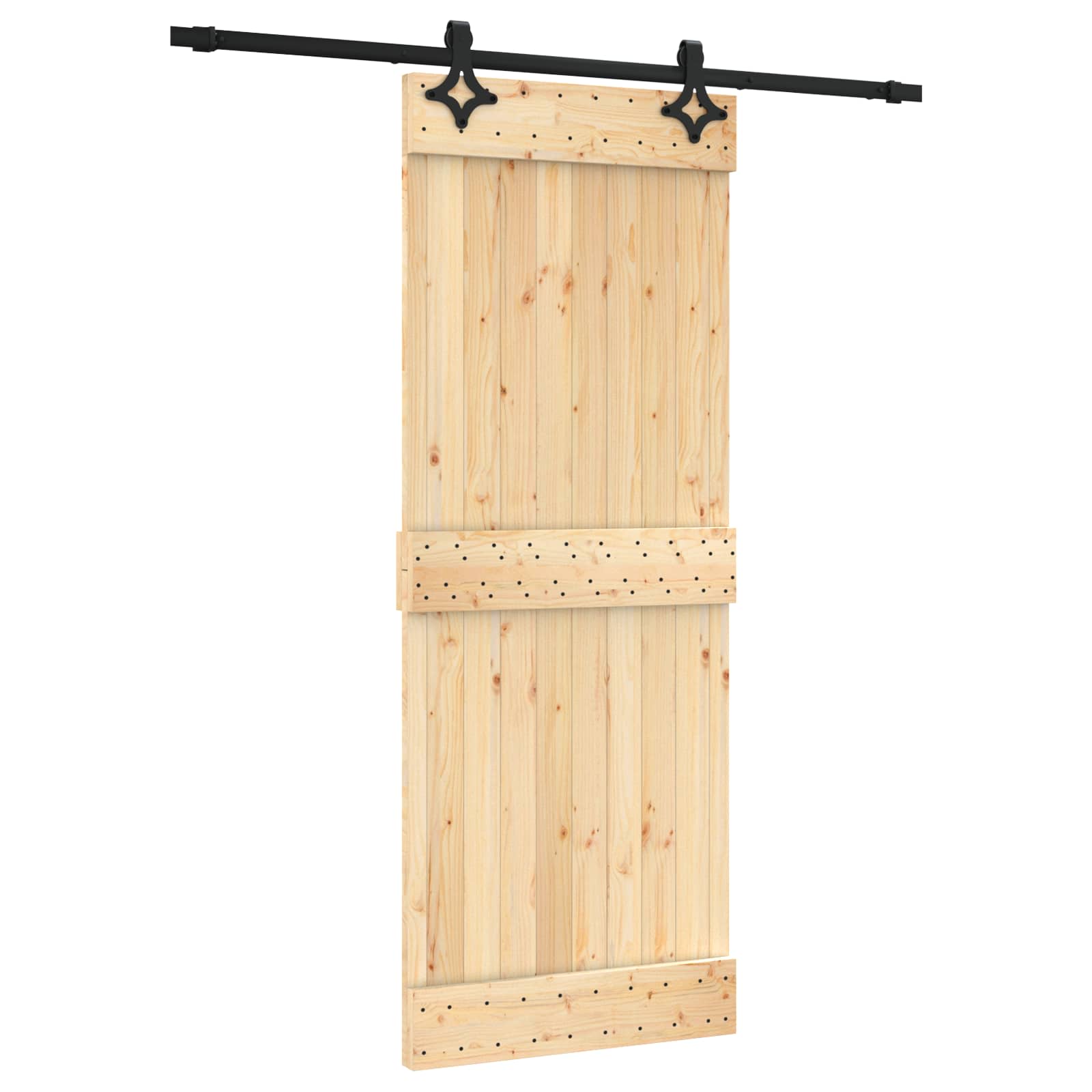 Schiebetür Natürlich und Schwarz 80 x 210 cm Massivkiefer