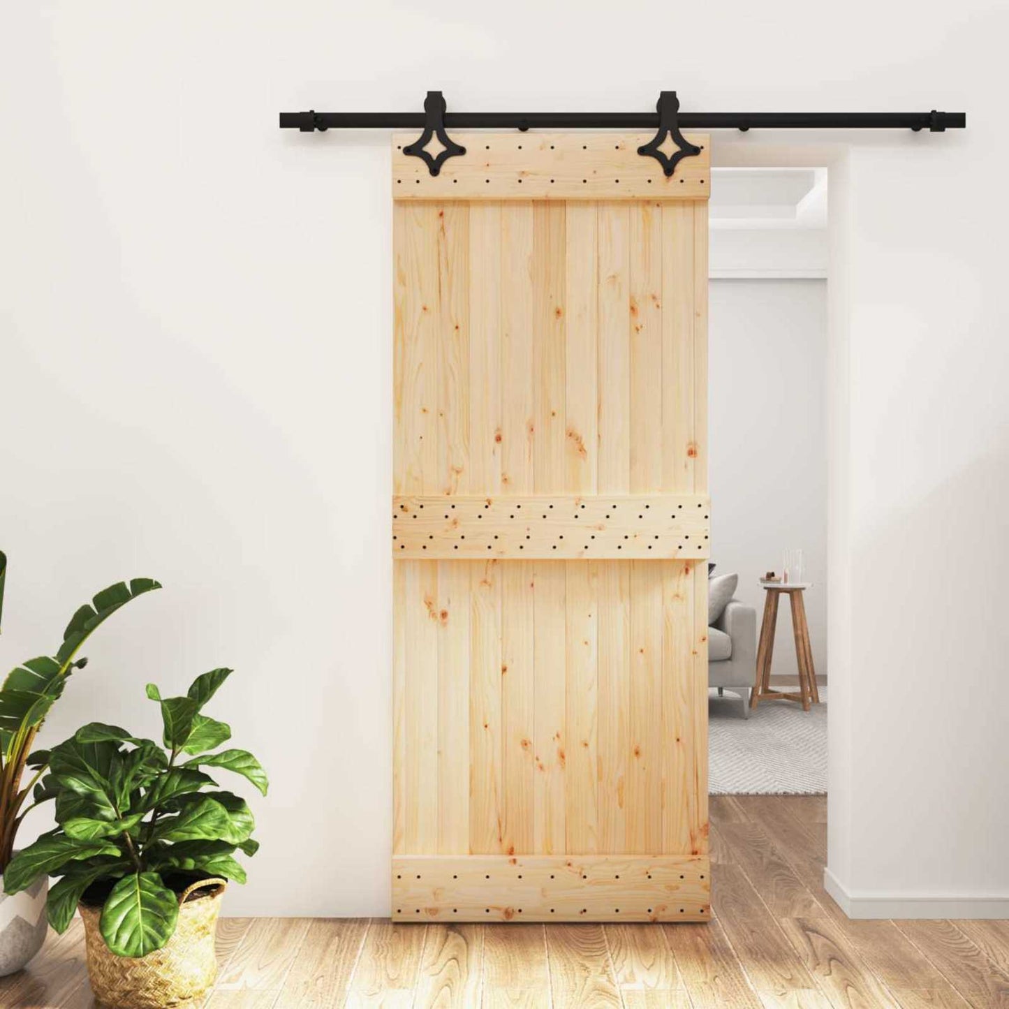 Schiebetür Natürlich und Schwarz 85 x 210 cm Massivkiefer