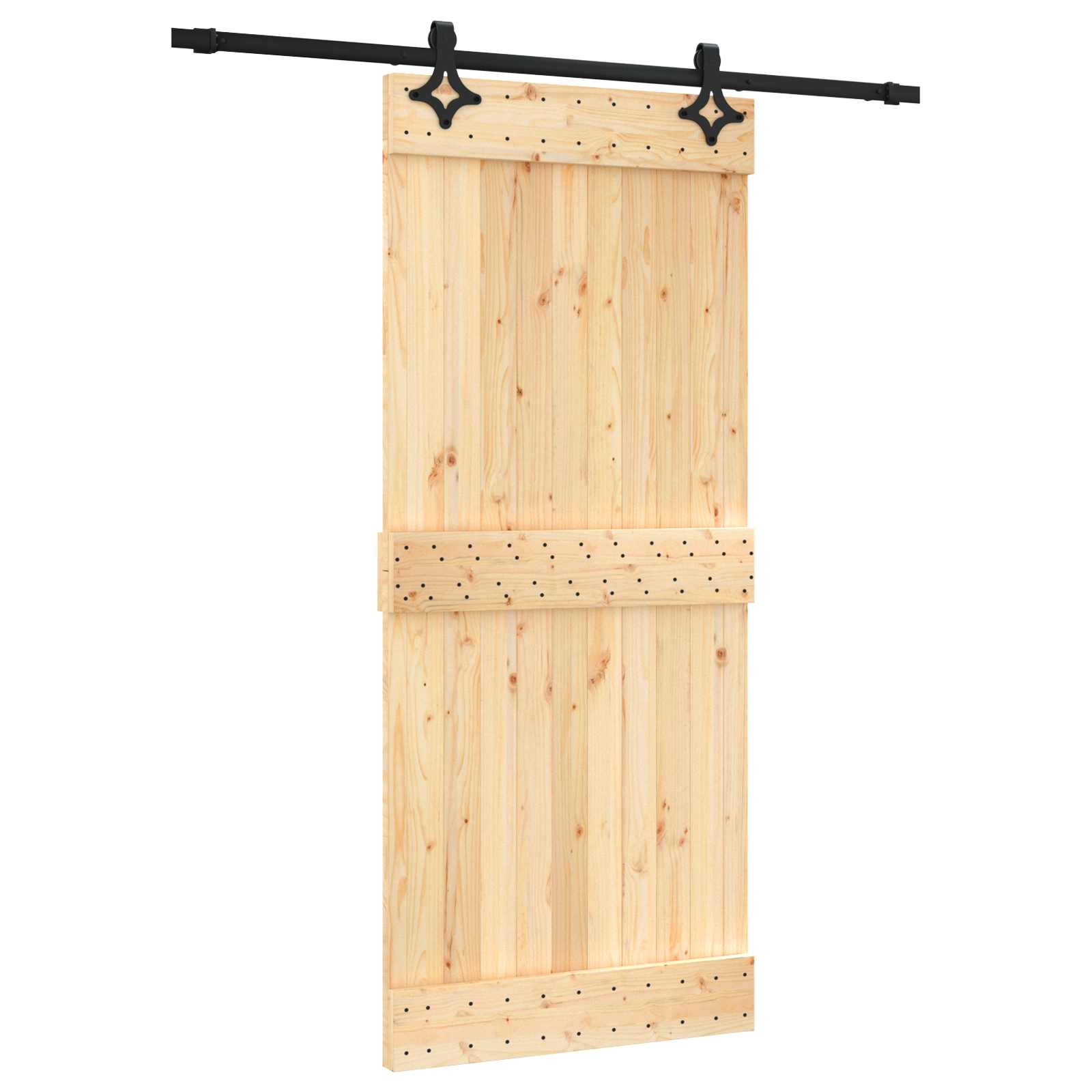 Schiebetür Natürlich und Schwarz 90 x 210 cm Massivkiefer