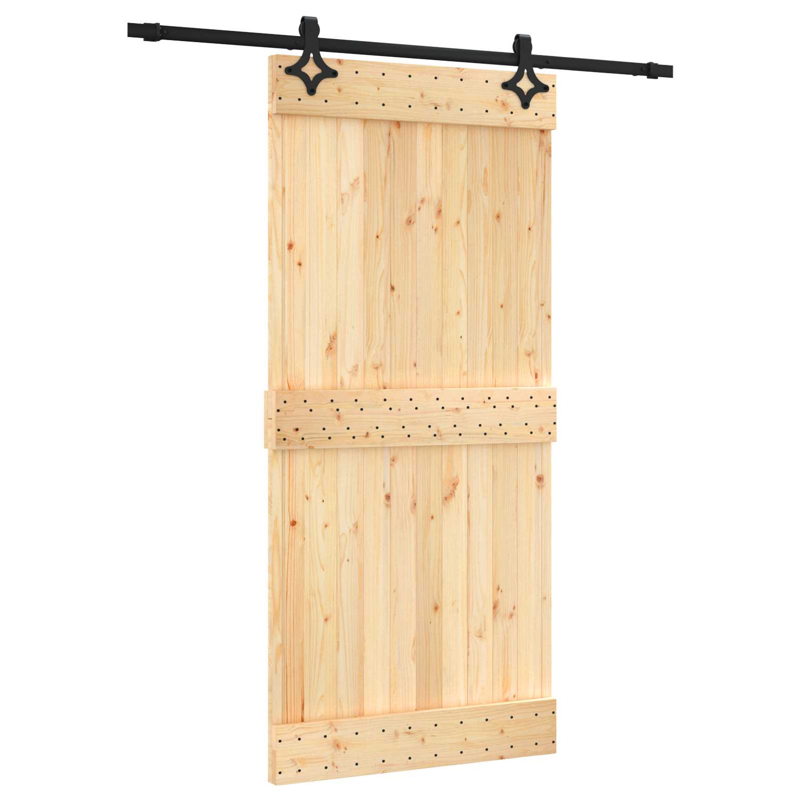 Schiebetür Natürlich und Schwarz 95 x 210 cm Massivkiefer
