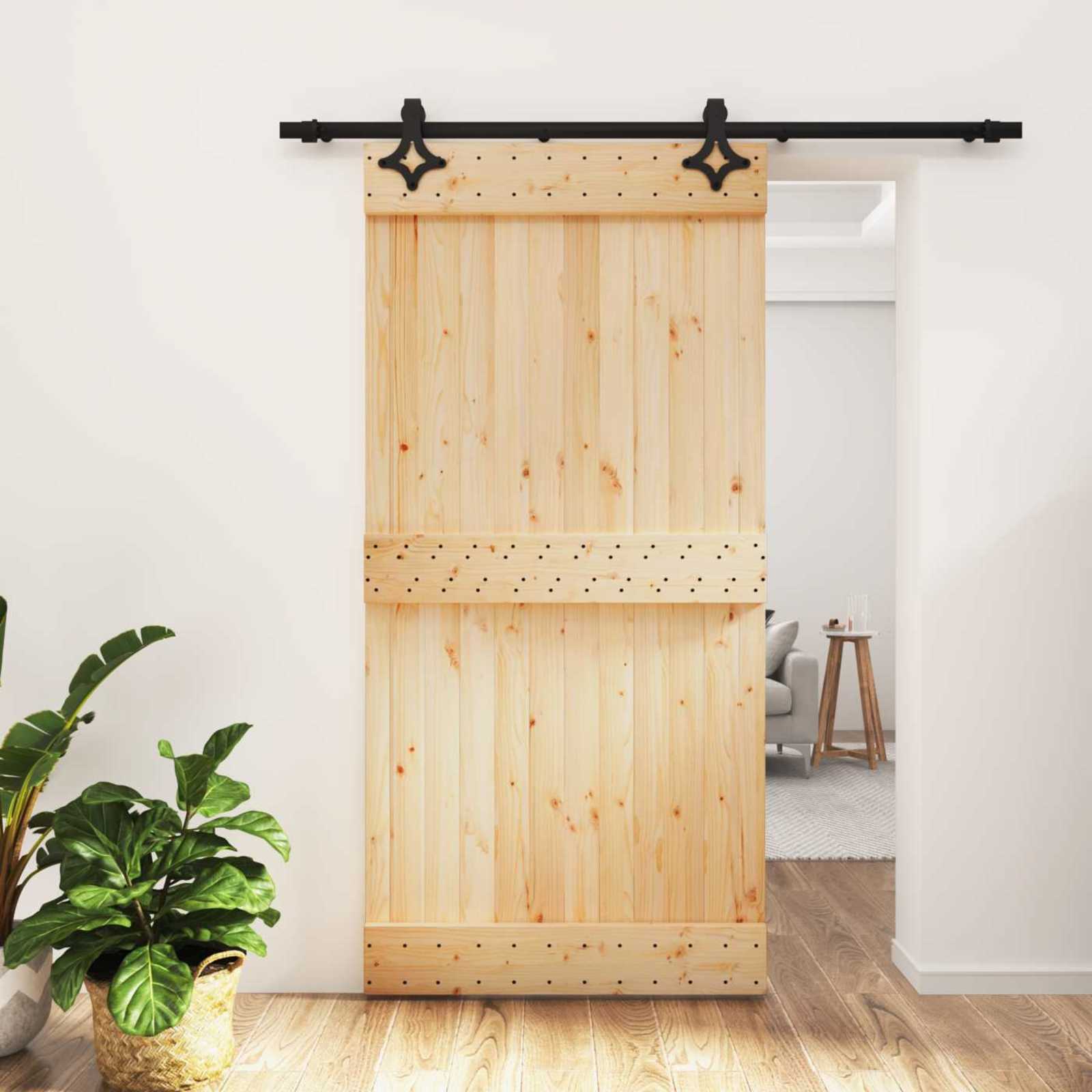 Schiebetür Natürlich und Schwarz 100 x 210 cm Massivkiefer