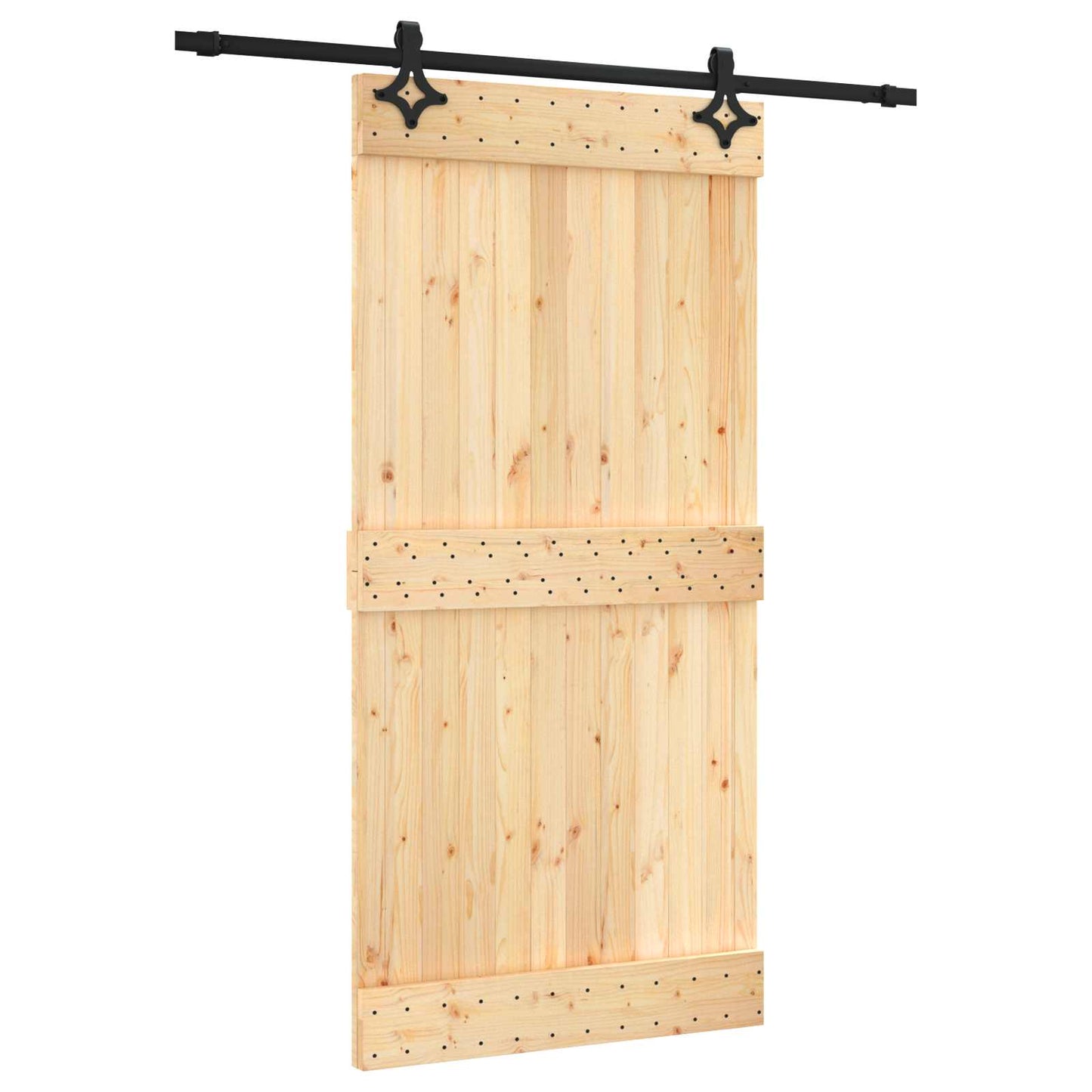Schiebetür Natürlich und Schwarz 100 x 210 cm Massivkiefer