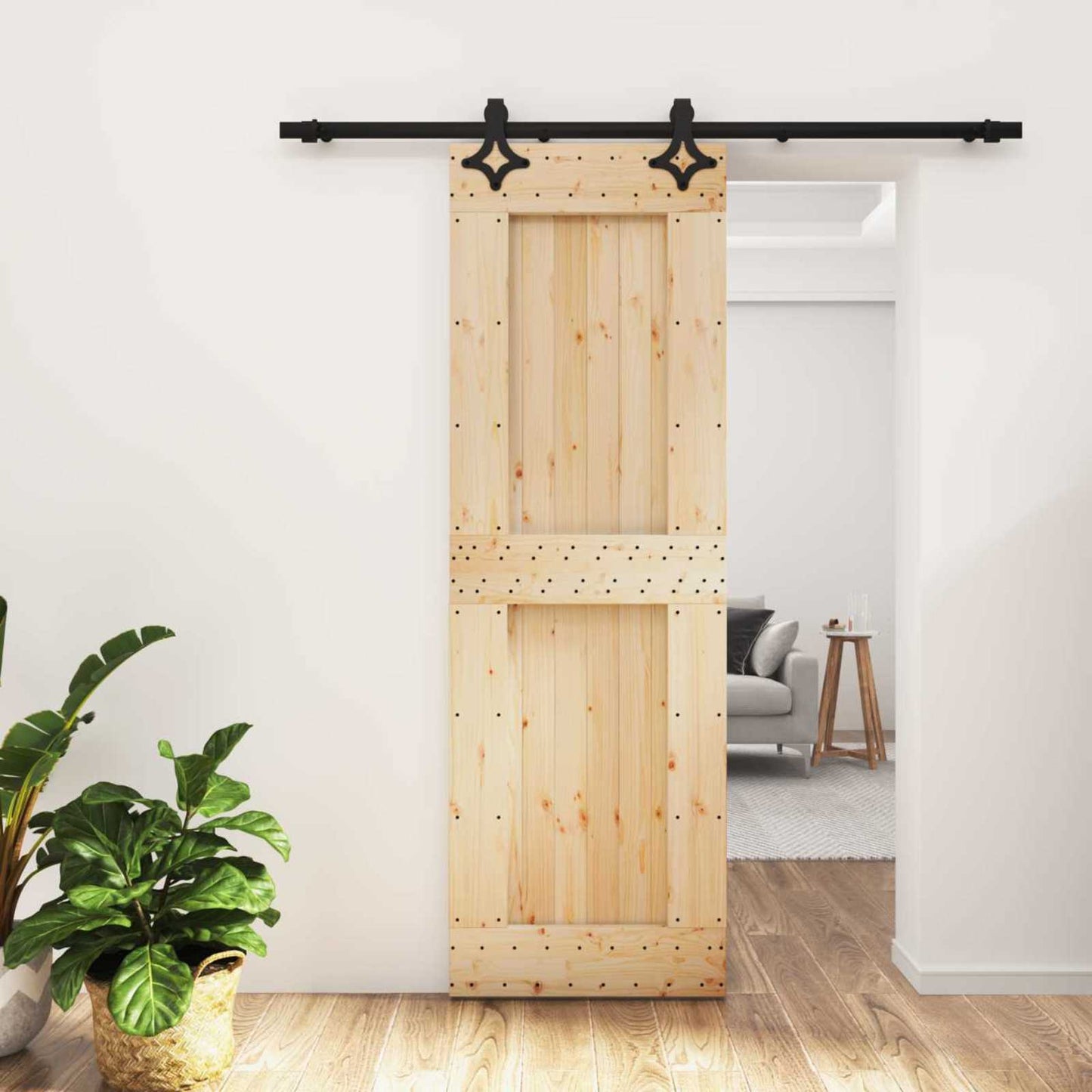 Schiebetür Natürlich und Schwarz 70 x 210 cm Massivkiefer