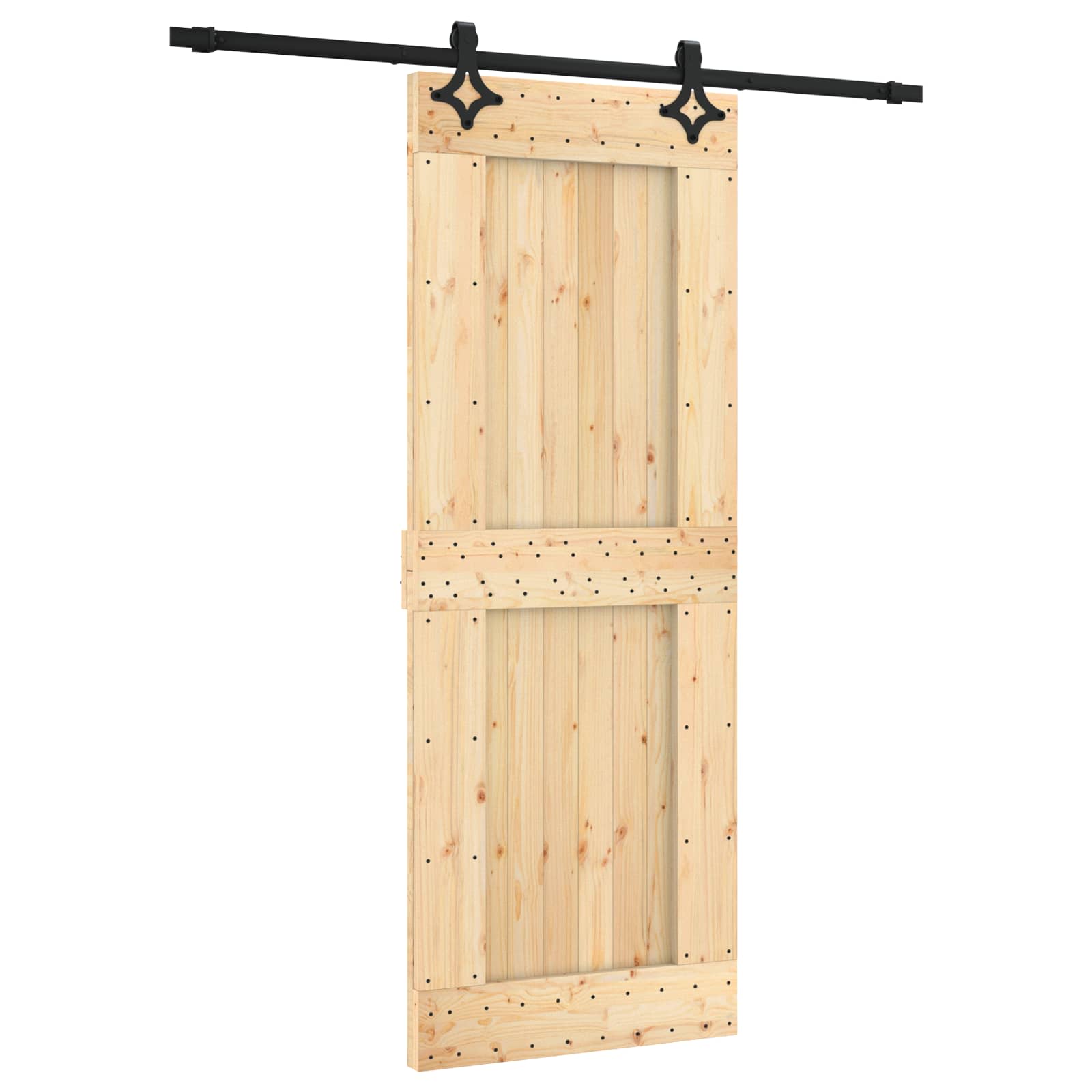 Schiebetür Natürlich und Schwarz 80 x 210 cm Massivkiefer