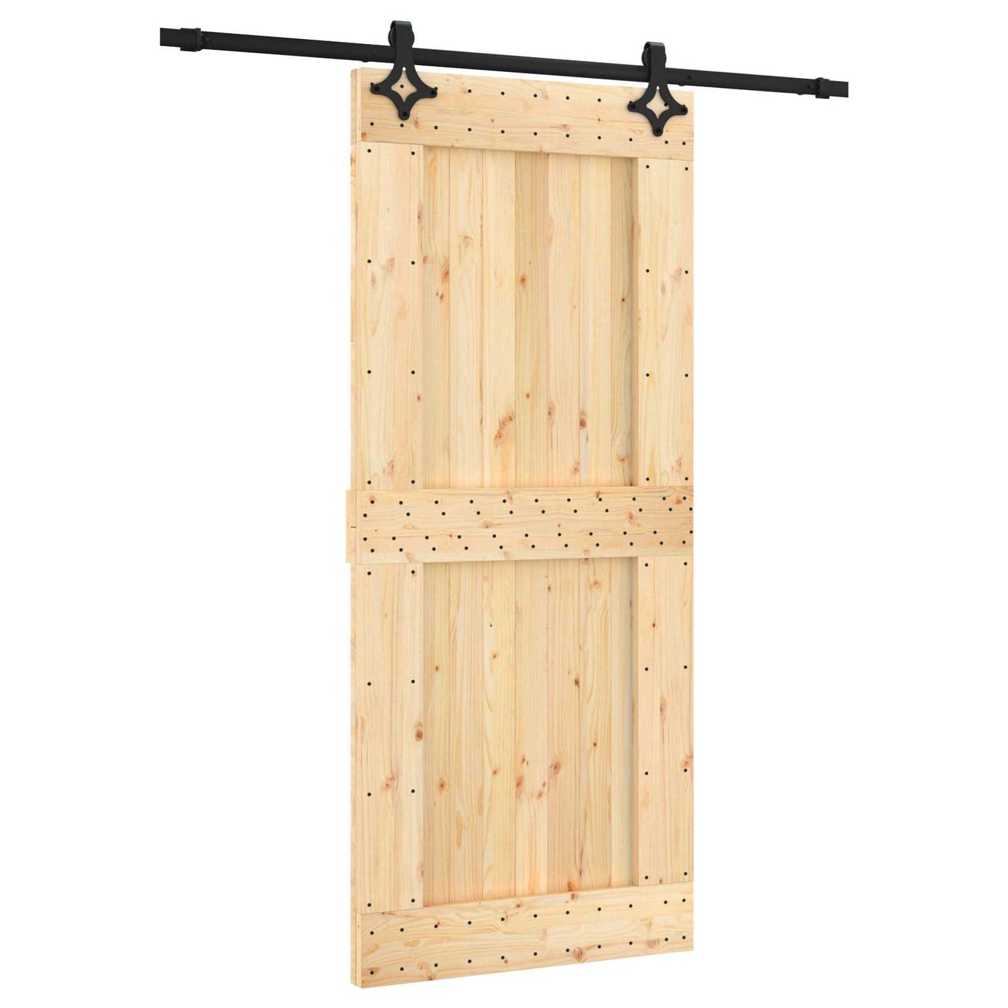 Schiebetür Natürlich und Schwarz 90 x 210 cm Massivkiefer