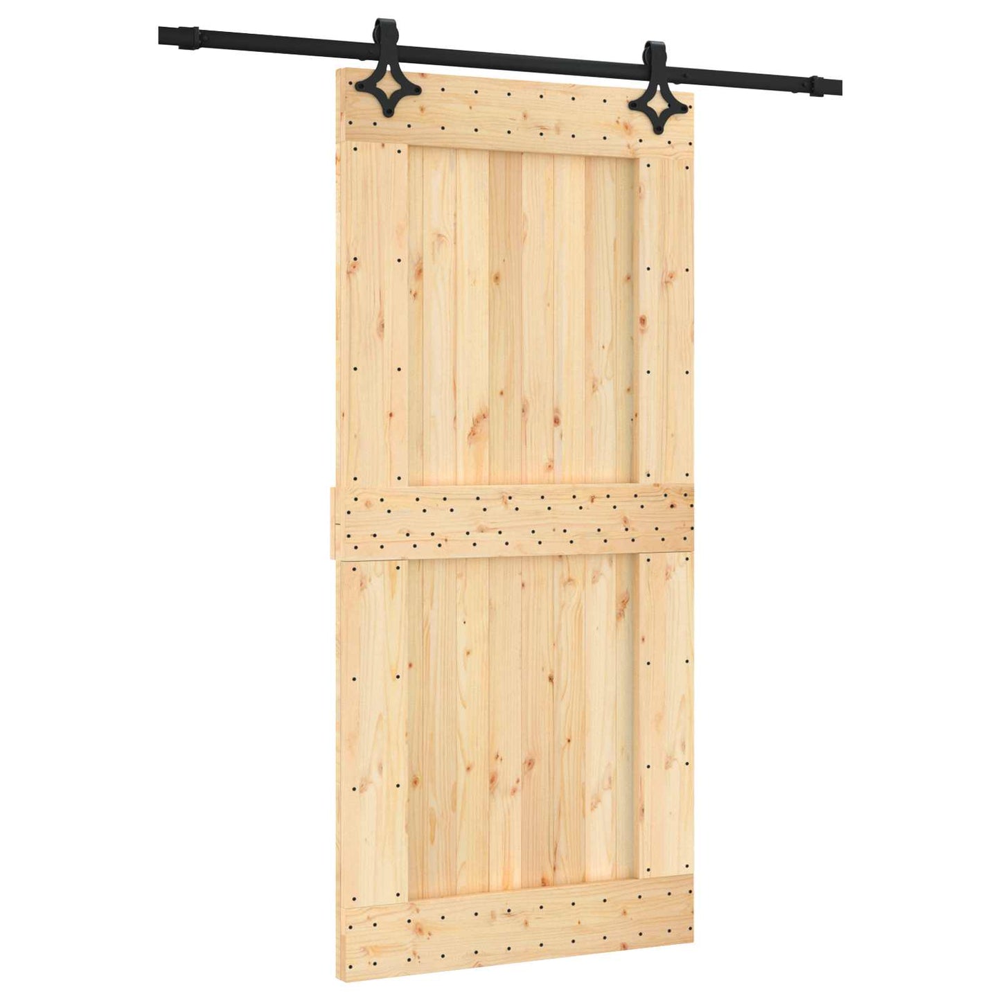 Schiebetür Natürlich und Schwarz 95 x 210 cm Massivkiefer