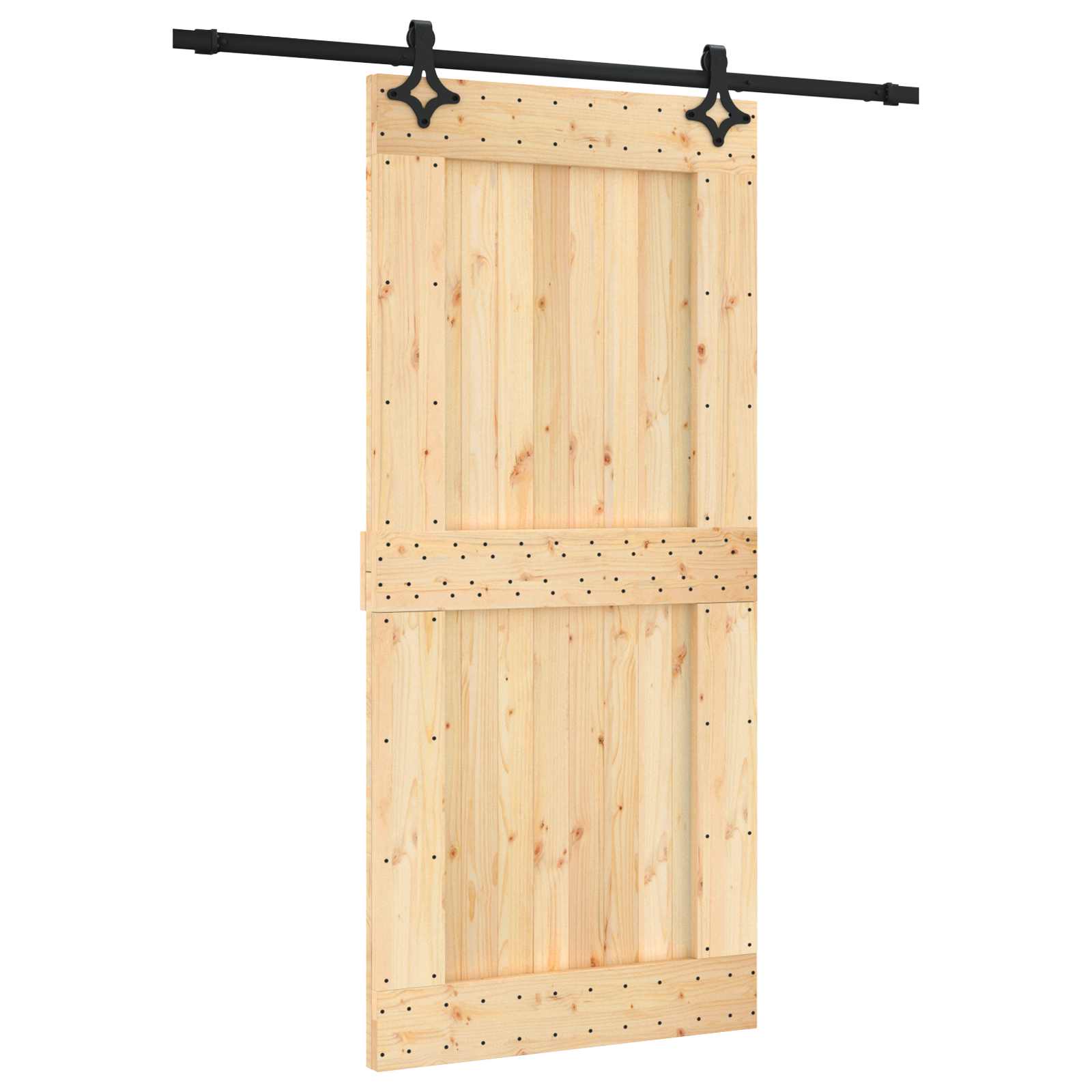 Schiebetür Natürlich und Schwarz 95 x 210 cm Massivkiefer