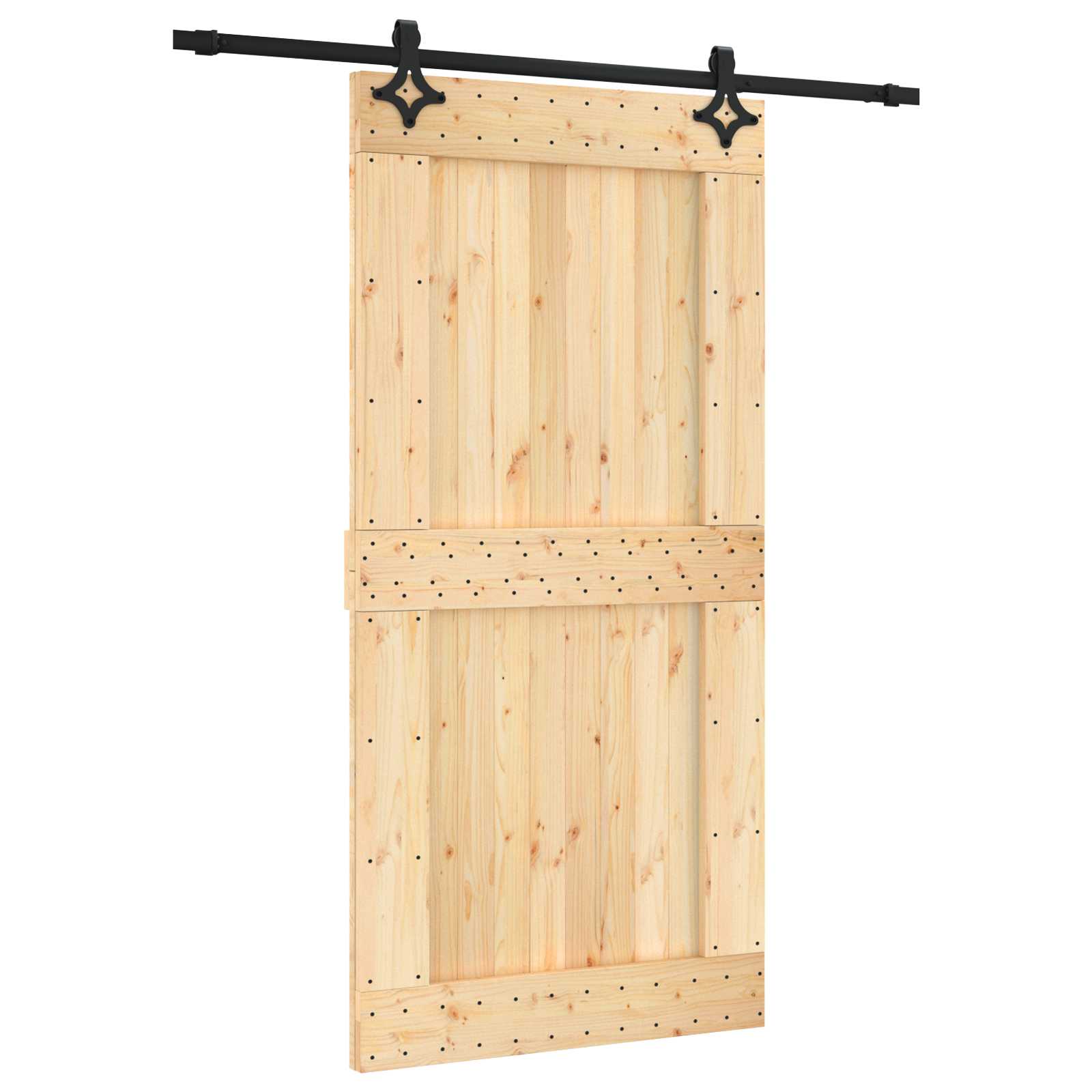 Schiebetür Natürlich und Schwarz 100 x 210 cm Massivkiefer